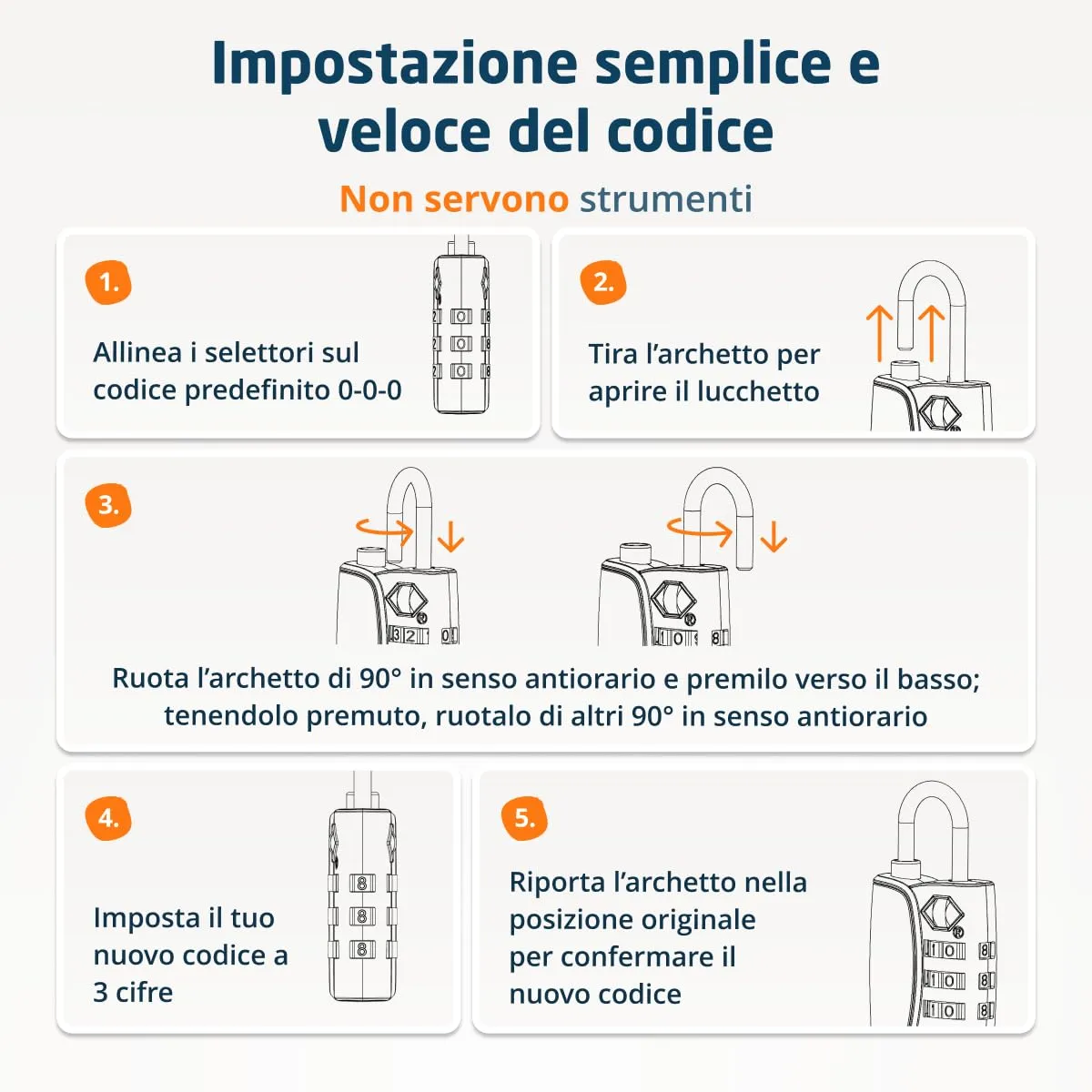 Lucchetto TSA con Indicatore di Apertura per Valigie, Zaini, Borse da Viaggio, ecc. | Lucchetti da Viaggio con Combinazione a 3 Cifre | Confezione da 6 (Arancione) - immagine 9