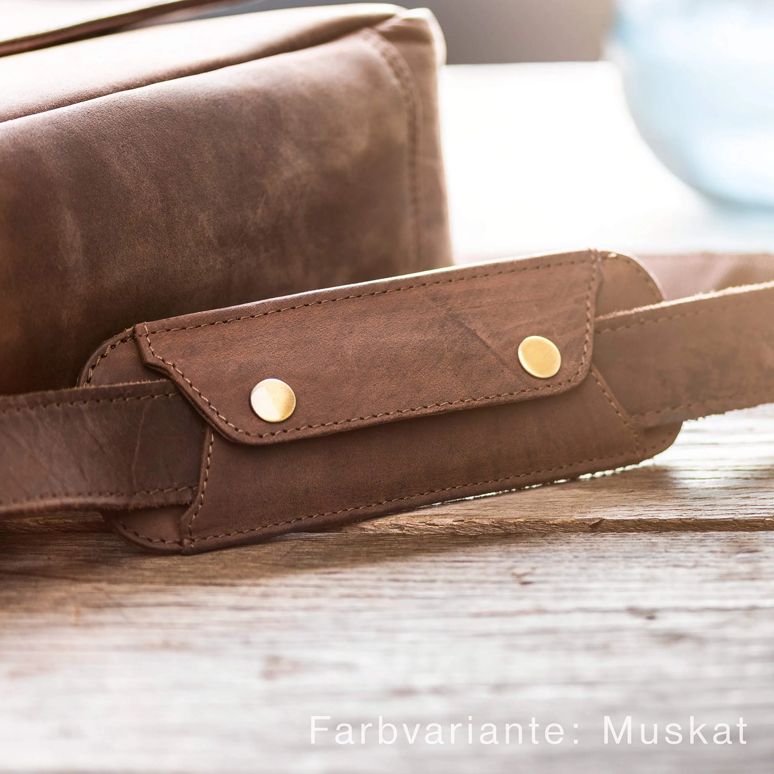 LEABAGS Imbottitura per spalla in vera pelle bufalo | vintage | Tracolla per borse | Imbottitura per spalla premium con spalline imbottite e rivestimento antiscivolo | 18x6cm | Cognac vintage - immagine 7