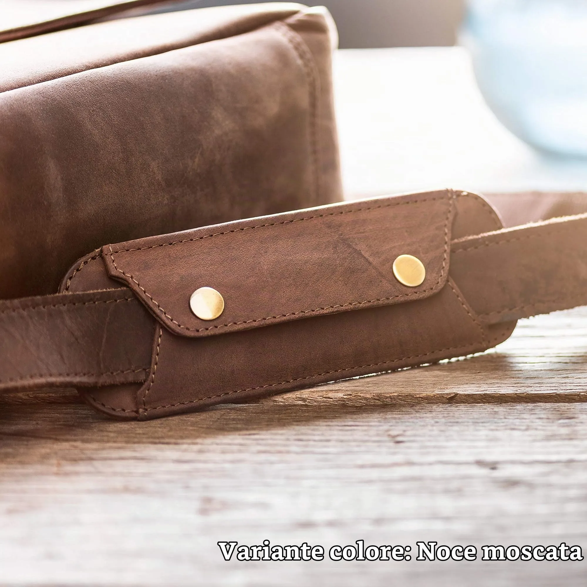 LEABAGS Imbottitura per spalla in vera pelle bufalo | vintage | Tracolla per borse | Imbottitura per spalla premium con spalline imbottite e rivestimento antiscivolo | 18x6cm | Grigio marrone vintage - immagine 7