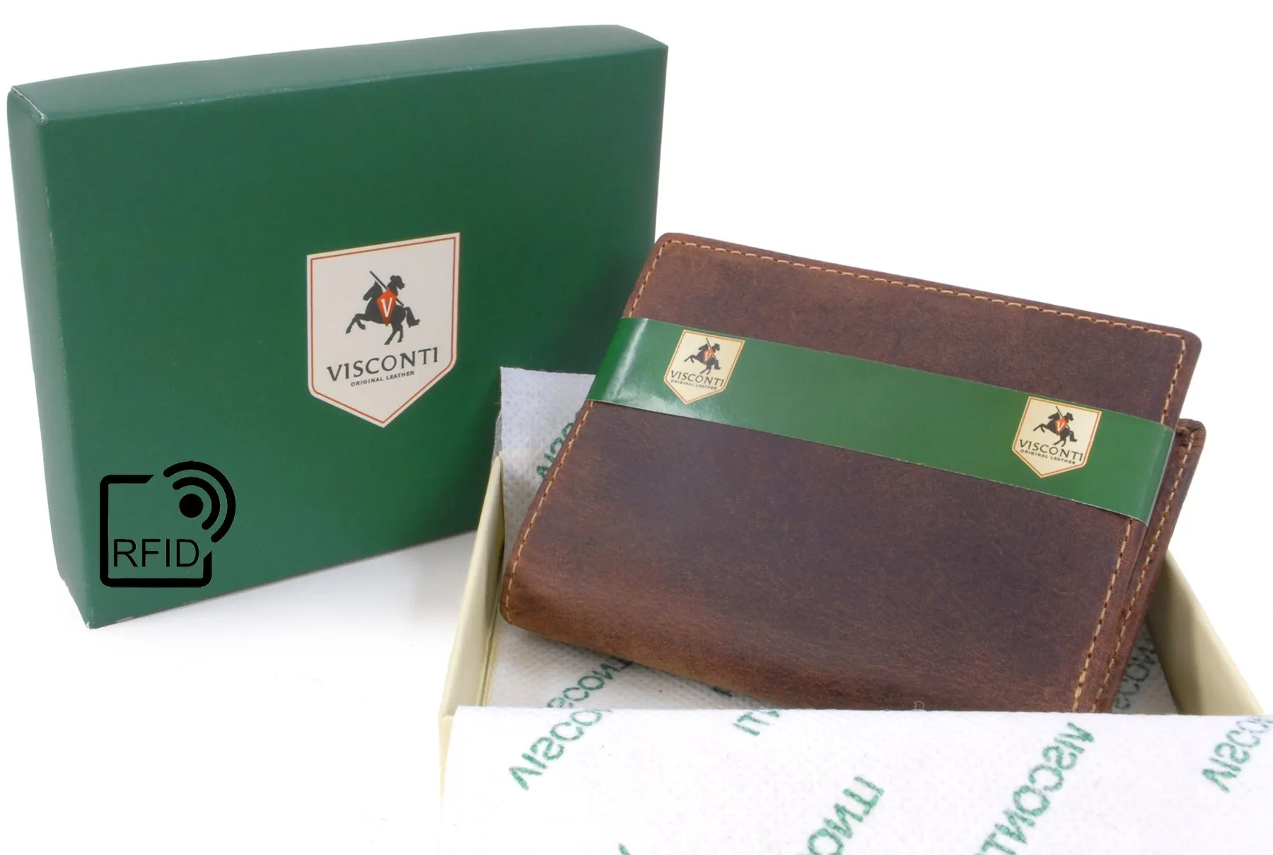 VISCONTI - Portafoglio Uomo Compatto in Pelle - Porta Carte di Credito per 6 Carte con Portamonete - Due Pieghe - RFID - 705 Arrow Olio Marrone Chiaro - immagine 4