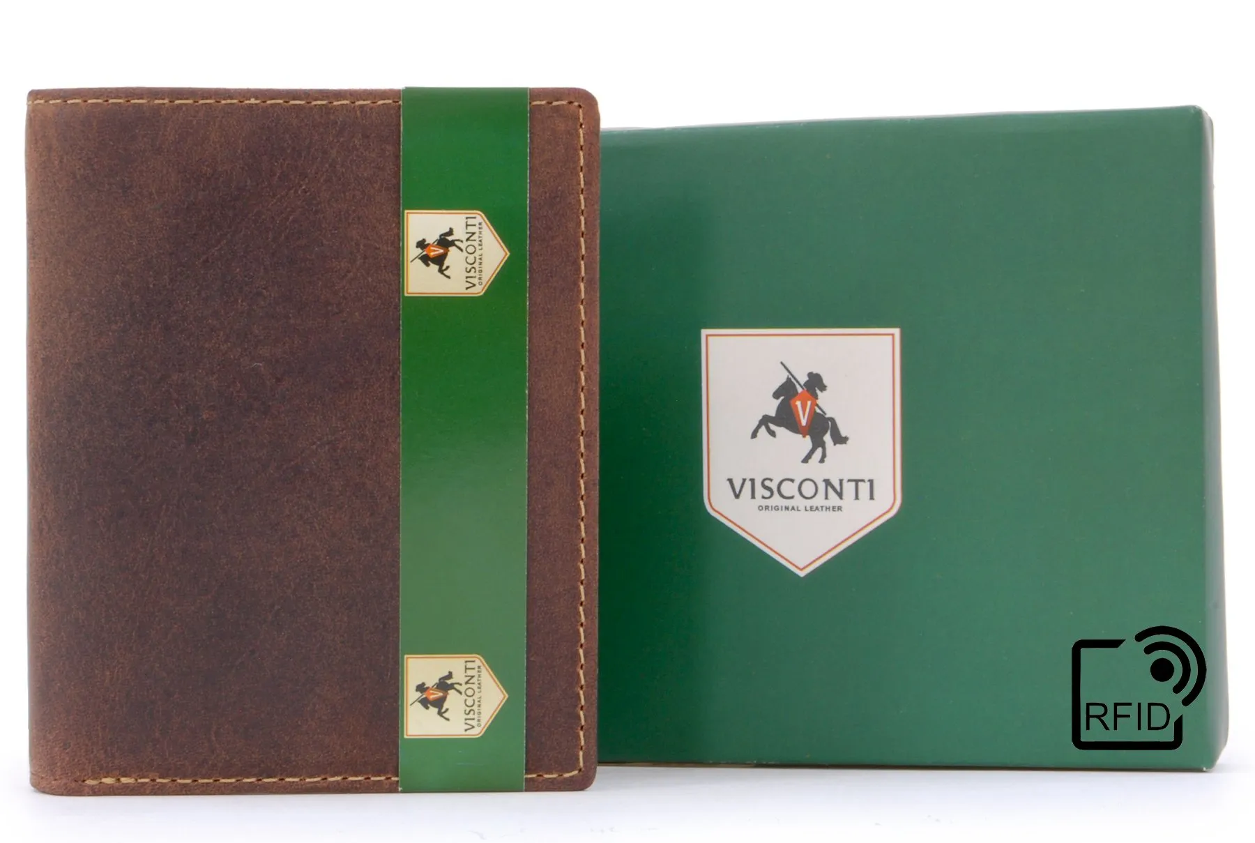VISCONTI - Portafoglio Uomo Compatto in Pelle - Porta Carte di Credito per 6 Carte con Portamonete - Due Pieghe - RFID - 705 Arrow Olio Marrone Chiaro - immagine 6