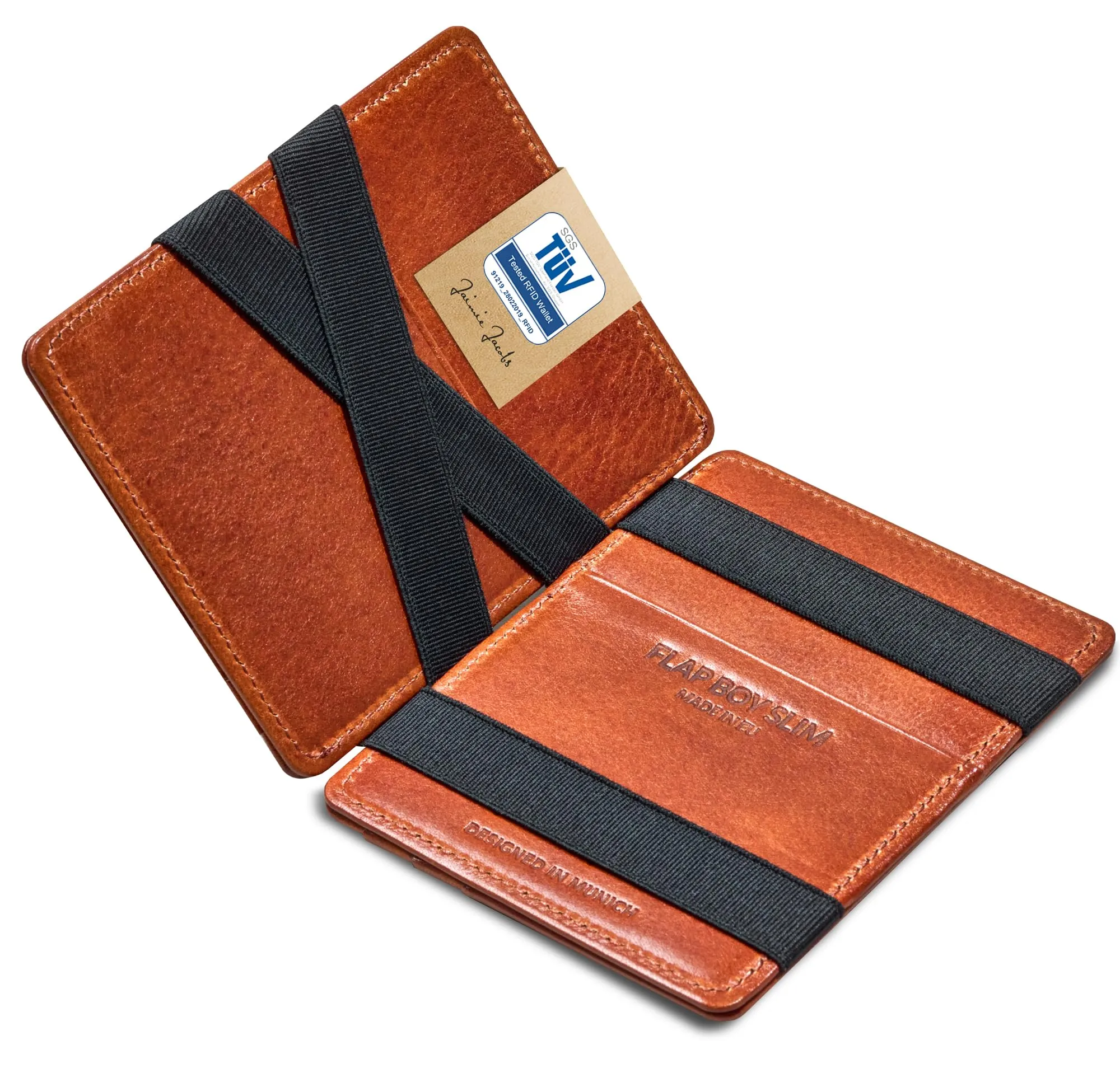 Jaimie Jacobs Portafoglio Magico, Magic Wallet Flap Boy Slim - l'Originale - Protezione RFID, Portafoglio Uomo Piccolo, Porta Carte di Credito Ragazzo, Porta Tessere Slim, Vera Pelle (Marrone e Nero) - immagine 1