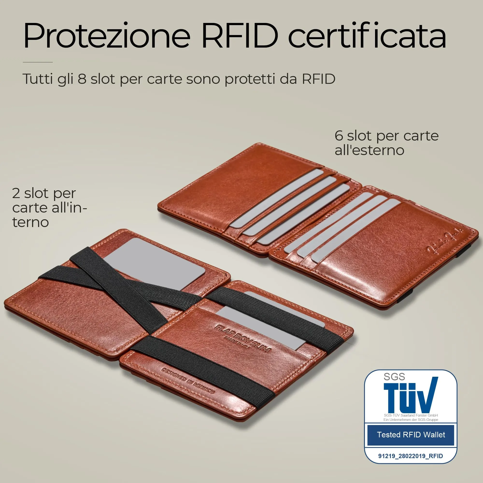 Jaimie Jacobs Portafoglio Magico, Magic Wallet Flap Boy Slim - l'Originale - Protezione RFID, Portafoglio Uomo Piccolo, Porta Carte di Credito Ragazzo, Porta Tessere Slim, Vera Pelle (Marrone e Nero) - immagine 2