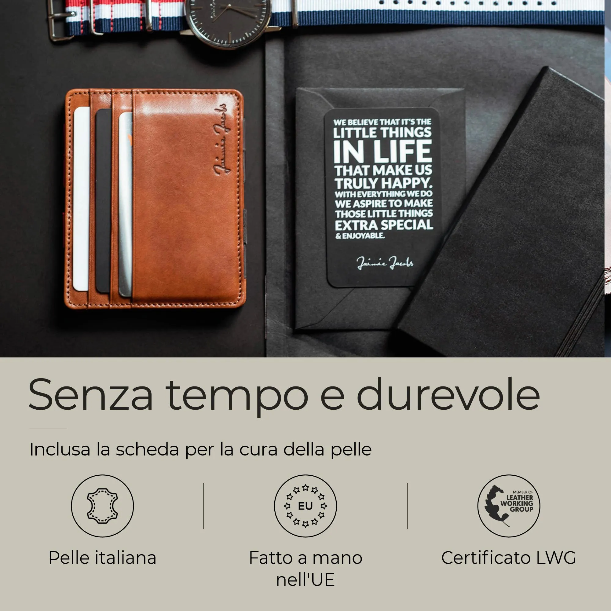 Jaimie Jacobs Portafoglio Magico, Magic Wallet Flap Boy Slim - l'Originale - Protezione RFID, Portafoglio Uomo Piccolo, Porta Carte di Credito Ragazzo, Porta Tessere Slim, Vera Pelle (Marrone e Nero) - immagine 6
