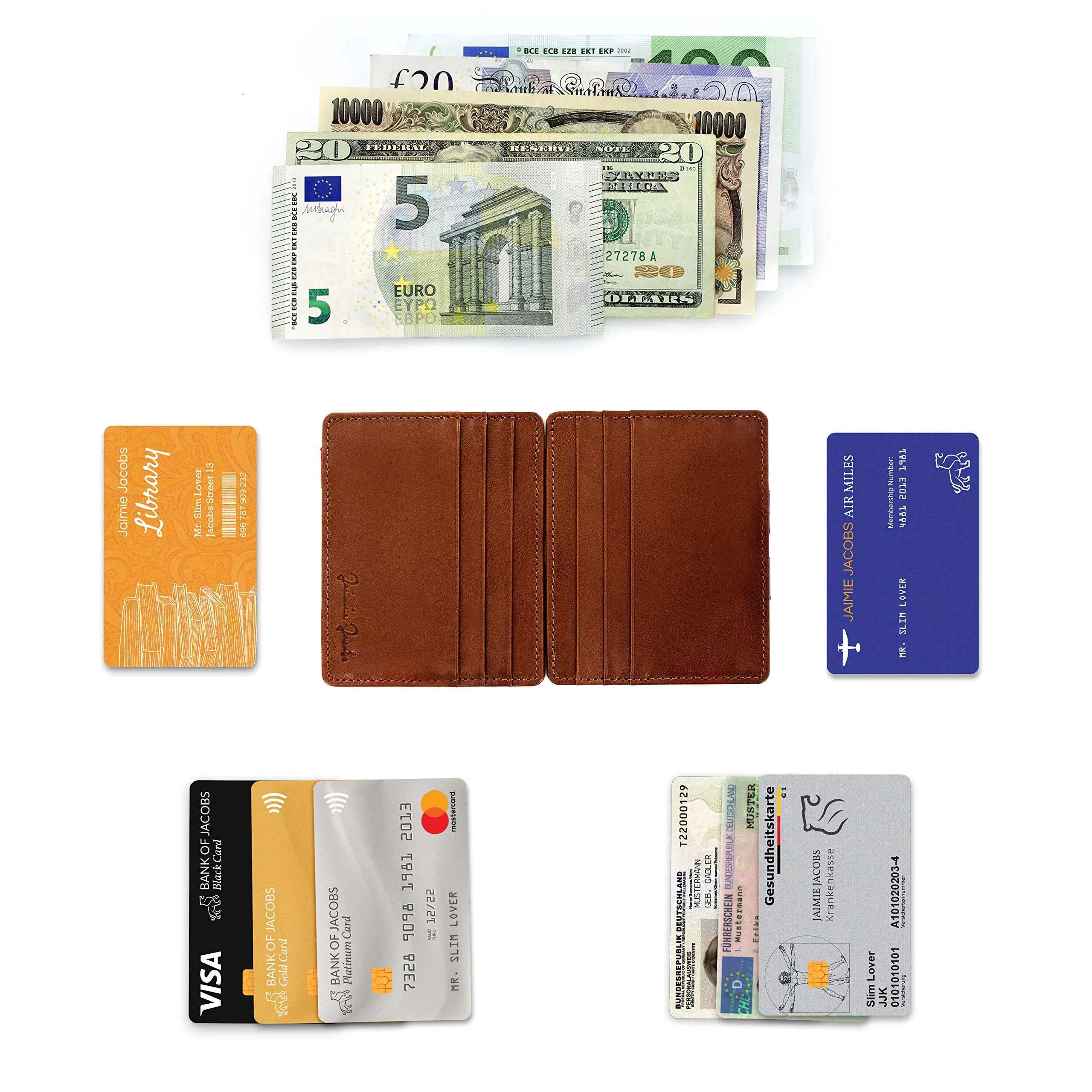 Jaimie Jacobs Portafoglio Magico, Magic Wallet Flap Boy Slim - l'Originale - Protezione RFID, Portafoglio Uomo Piccolo, Porta Carte di Credito Ragazzo, Porta Tessere Slim, Vera Pelle (Marrone e Nero) - immagine 7