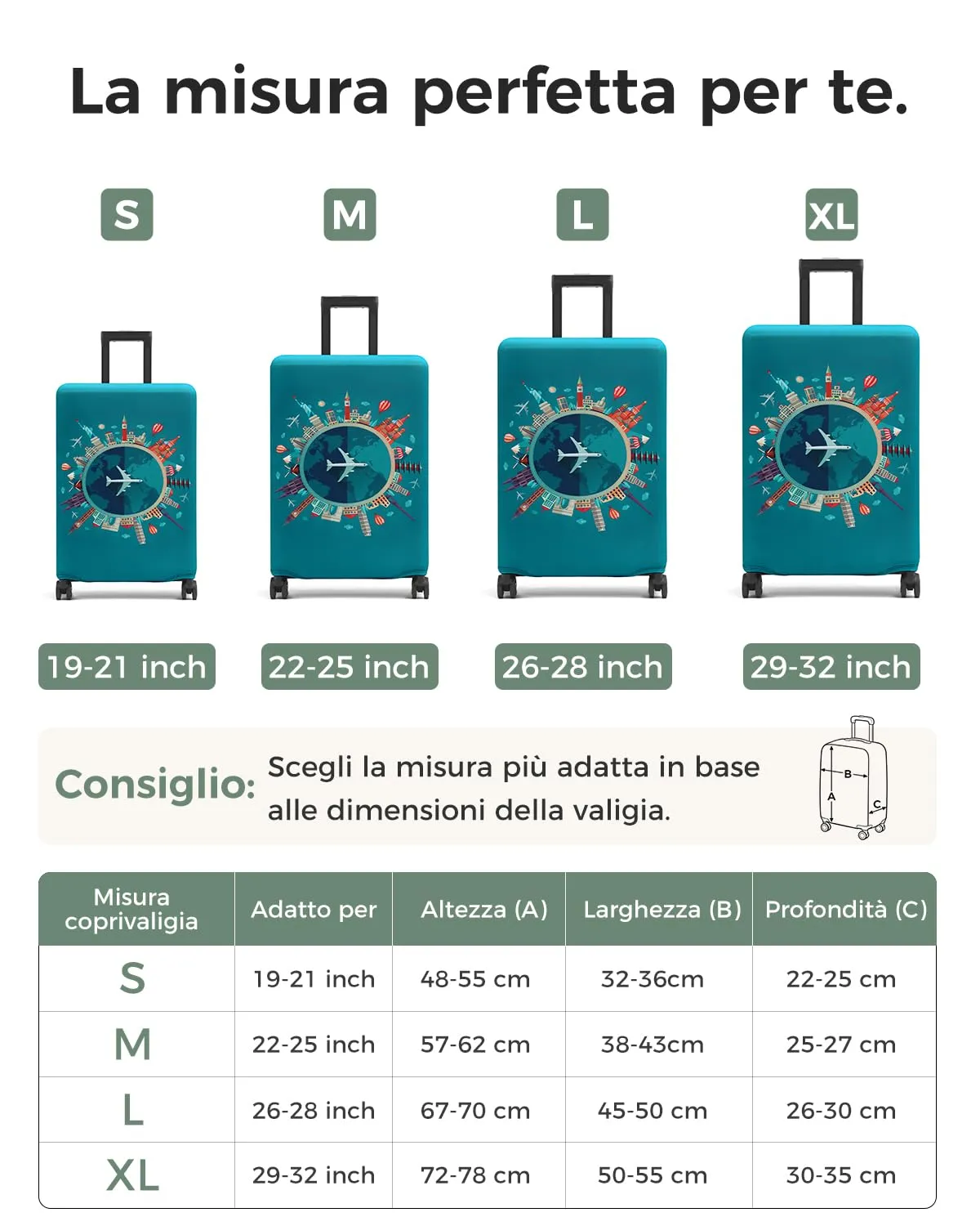 Coprivaligia Elastico S per Valigia 19-21 Pollici, Monumenti Mondiali - immagine 3