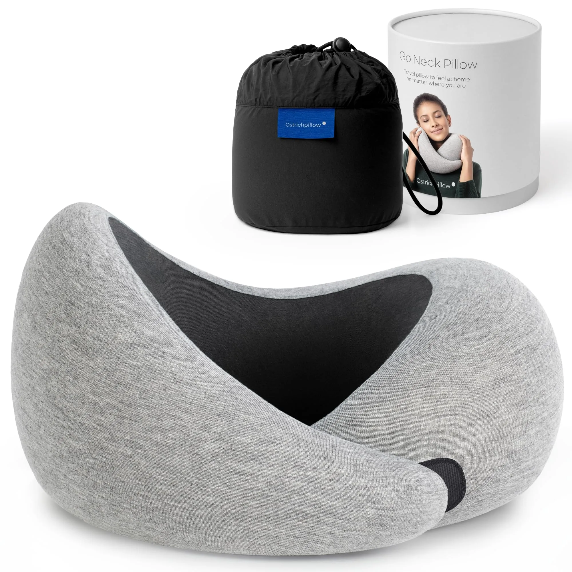 Ostrichpillow Go Neck Pillow - Cuscino da Viaggio in Memory Foam, Design Ergonomico a 360º, Lati Asimmetrici, Borsa da Viaggio Inclusa, Fodera Lavabile in Modal - immagine 1
