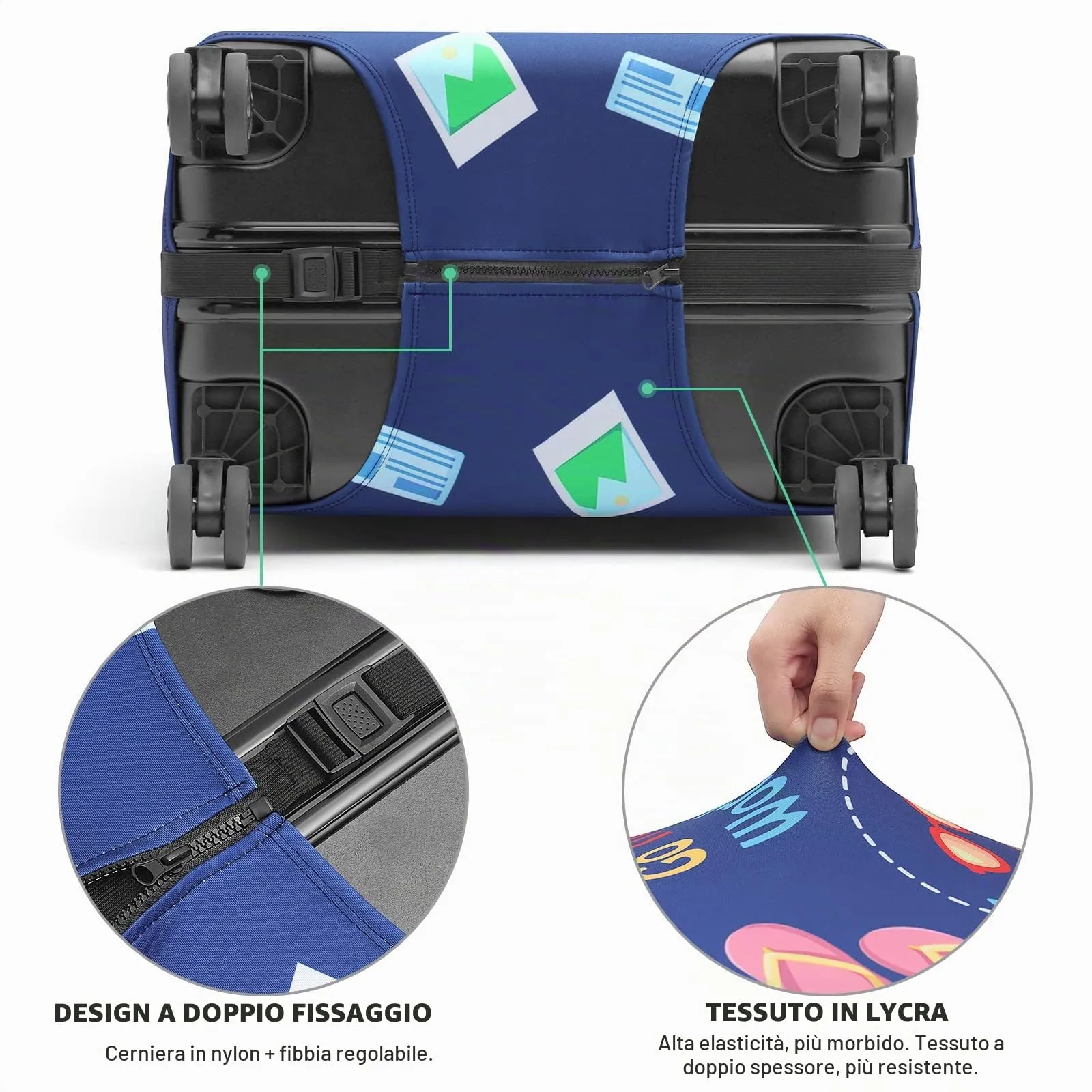 Coprivaligia Elastico XL per Valigia 29-32 Pollici, Motivi Viaggio Cartoon - immagine 4