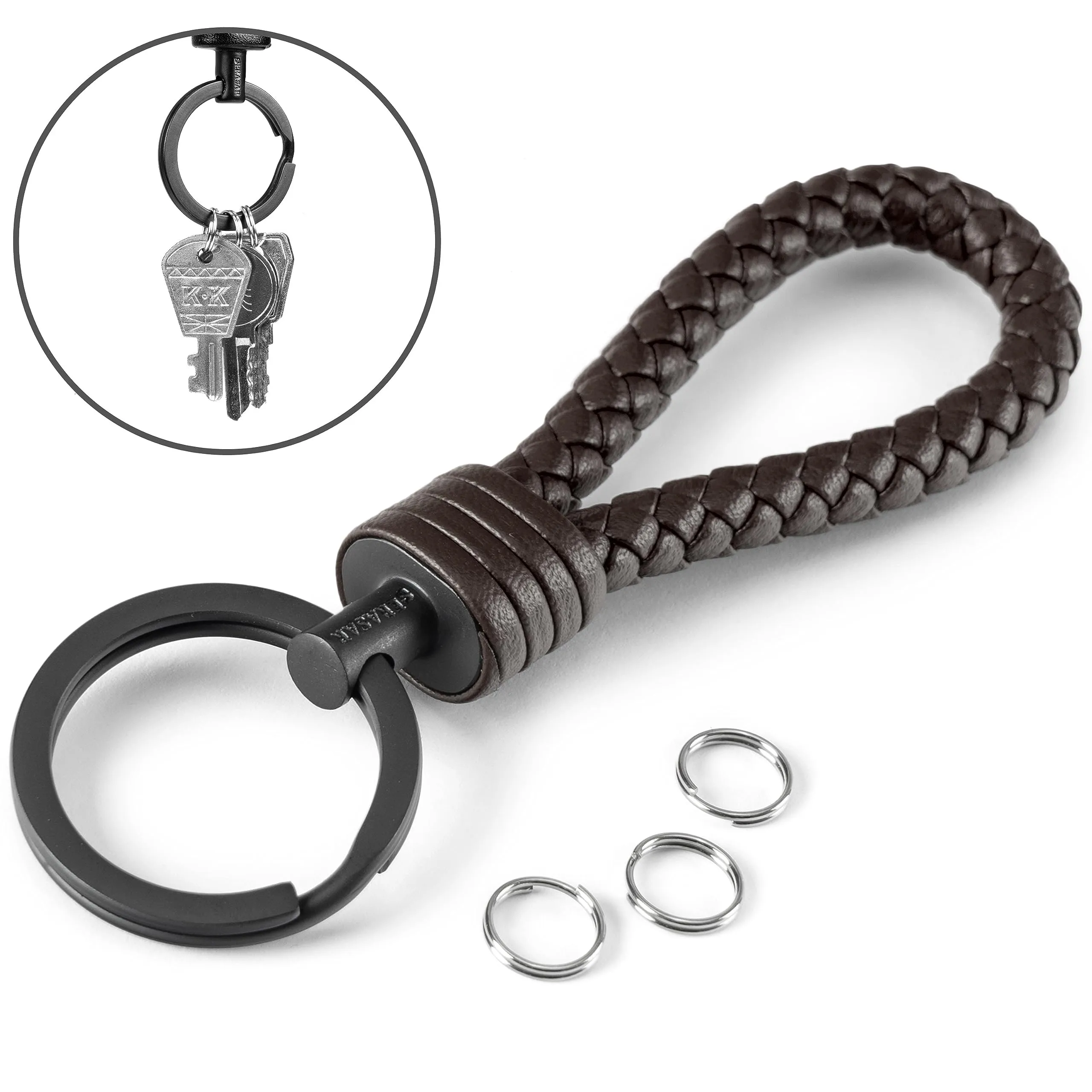 SERASAR Portachiavi Uomo Pelle Marrone Auto Moto Bicicletta Regalo - immagine 3