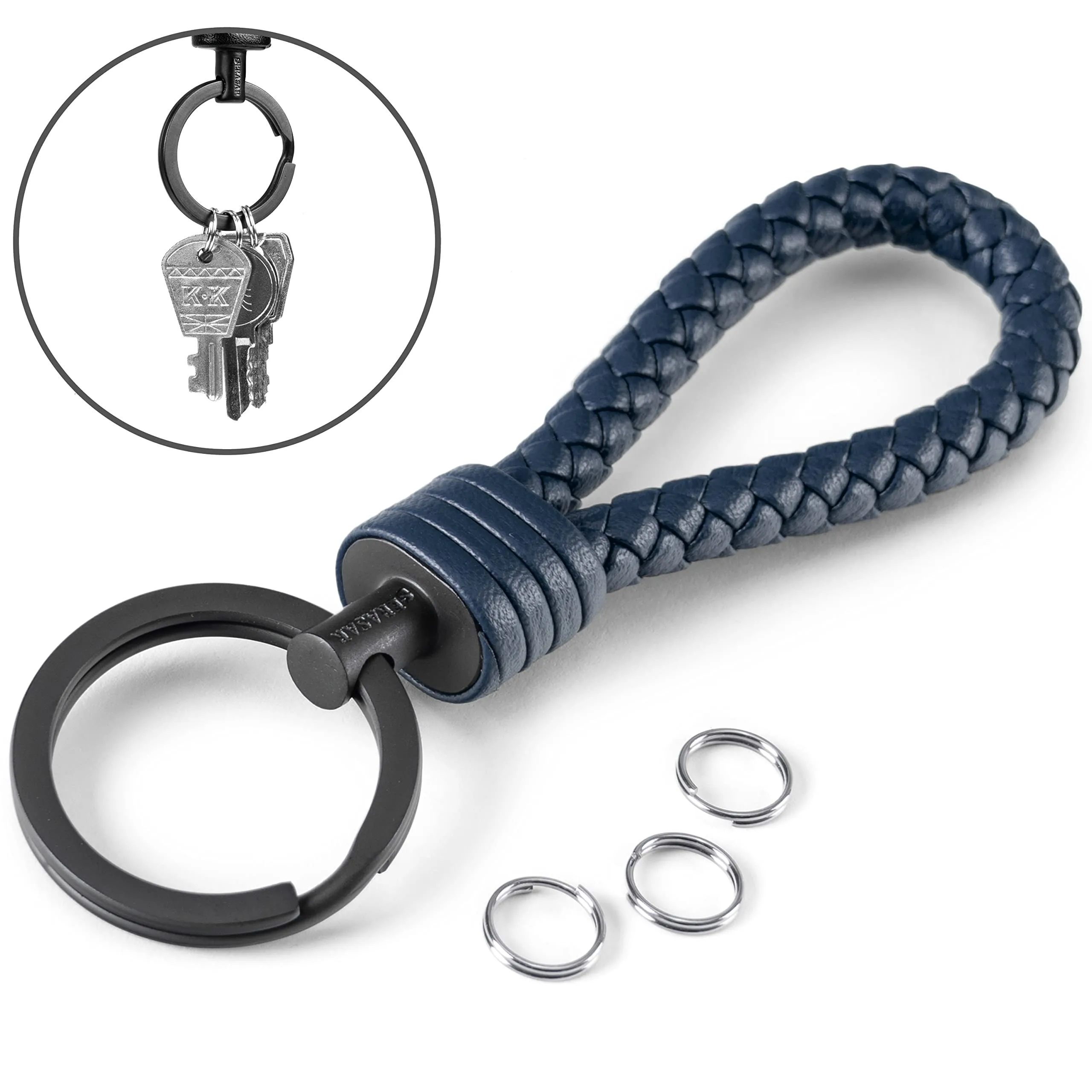SERASAR Portachiavi Uomo Pelle Blu Auto Moto Casa Bicicletta - immagine 3