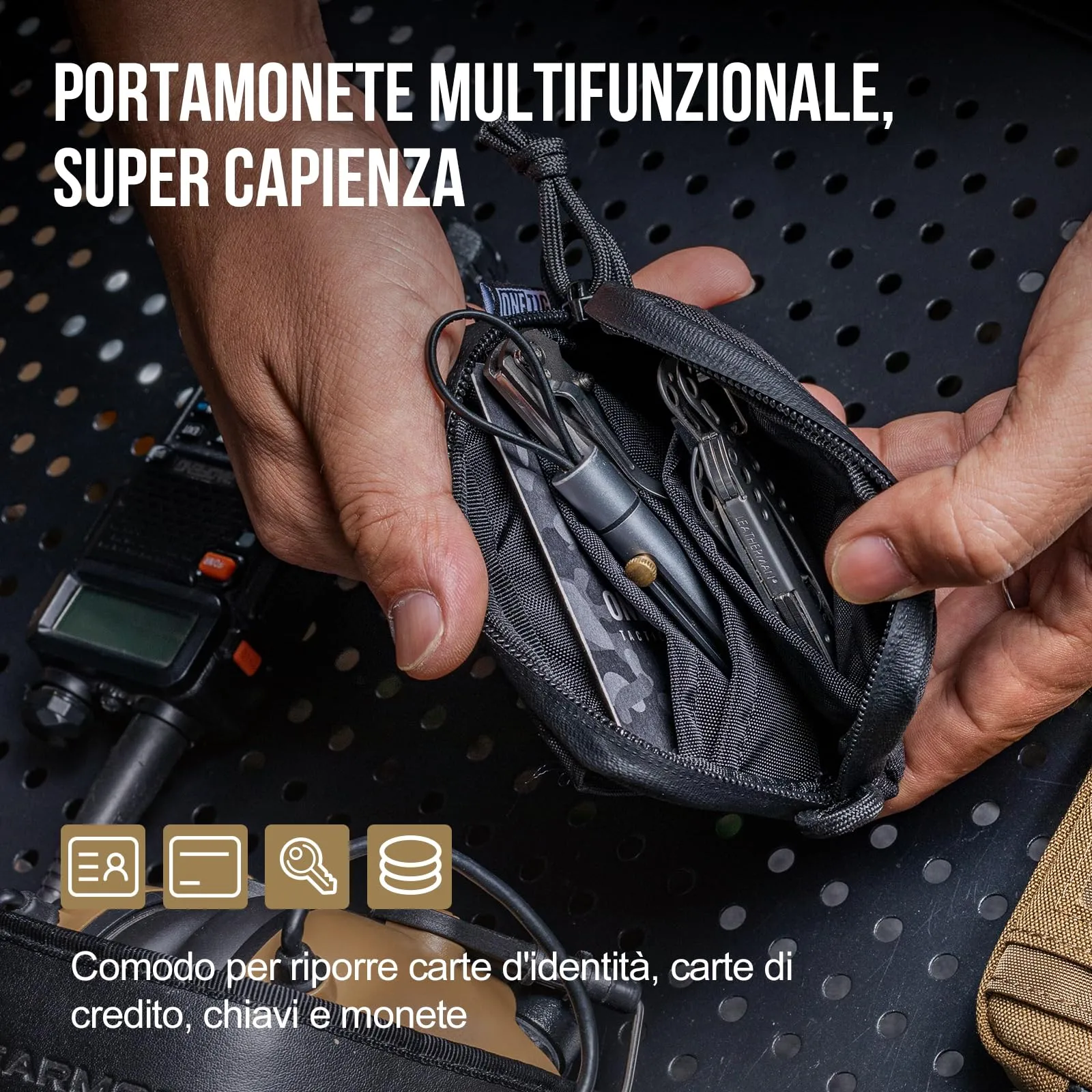 OneTigris Portafoglio 500D Nylon Piccolo Con Cerniera Portafoglio Tattico Custodia Per Carte Di Credito Piccola Tasca Per Uomini e Donne-Nero - immagine 2
