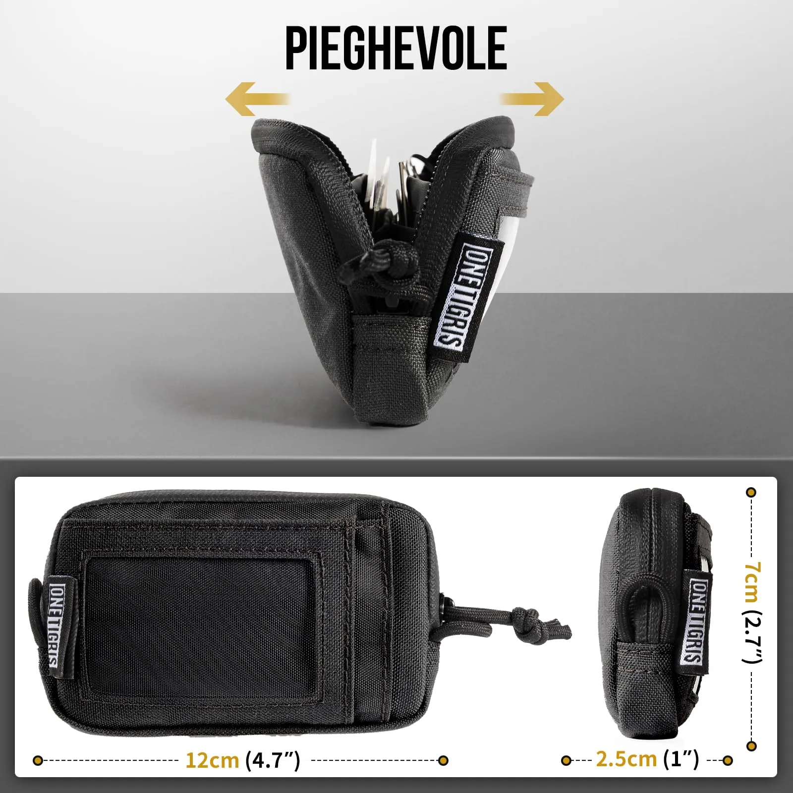 OneTigris Portafoglio 500D Nylon Piccolo Con Cerniera Portafoglio Tattico Custodia Per Carte Di Credito Piccola Tasca Per Uomini e Donne-Nero - immagine 5