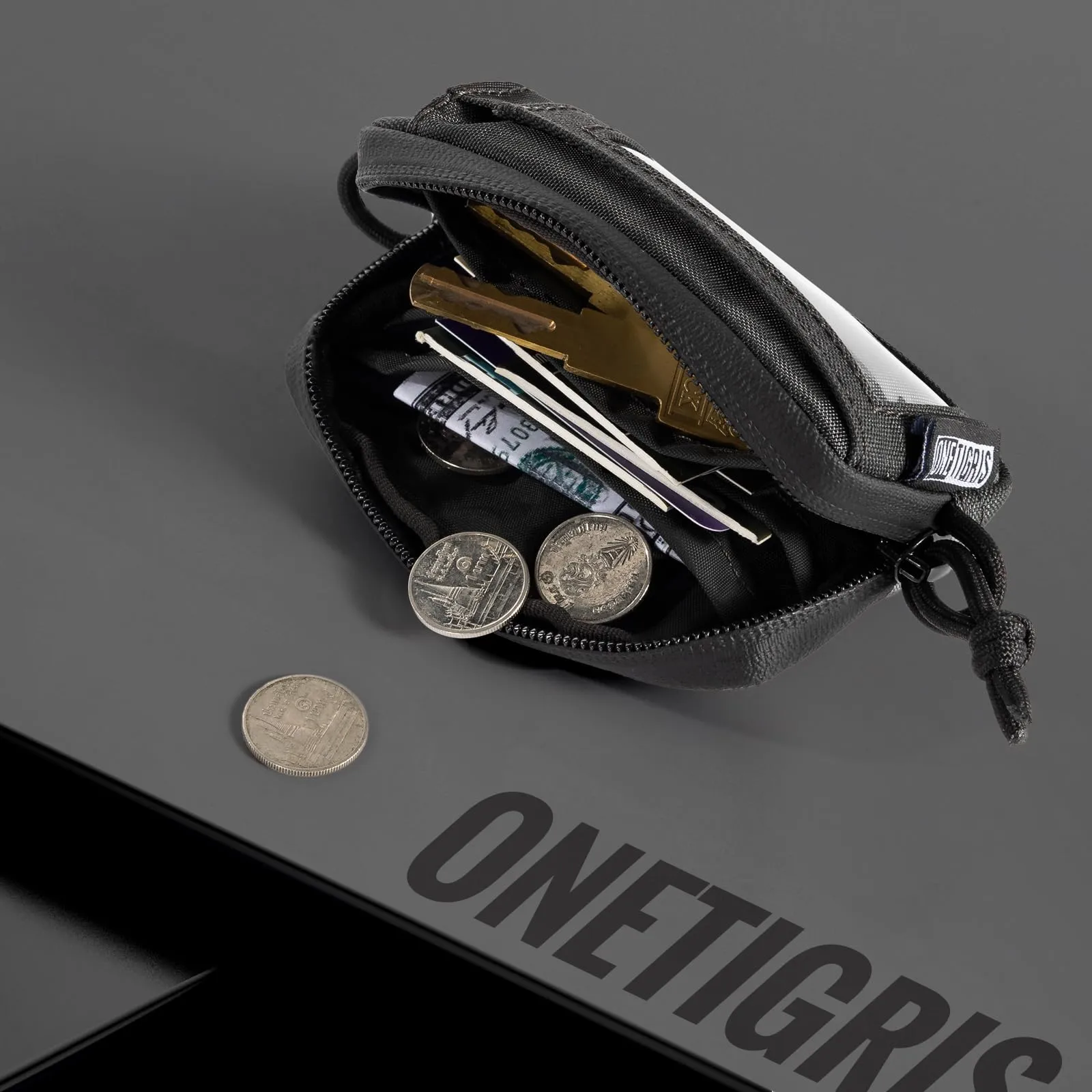 OneTigris Portafoglio 500D Nylon Piccolo Con Cerniera Portafoglio Tattico Custodia Per Carte Di Credito Piccola Tasca Per Uomini e Donne-Nero - immagine 7