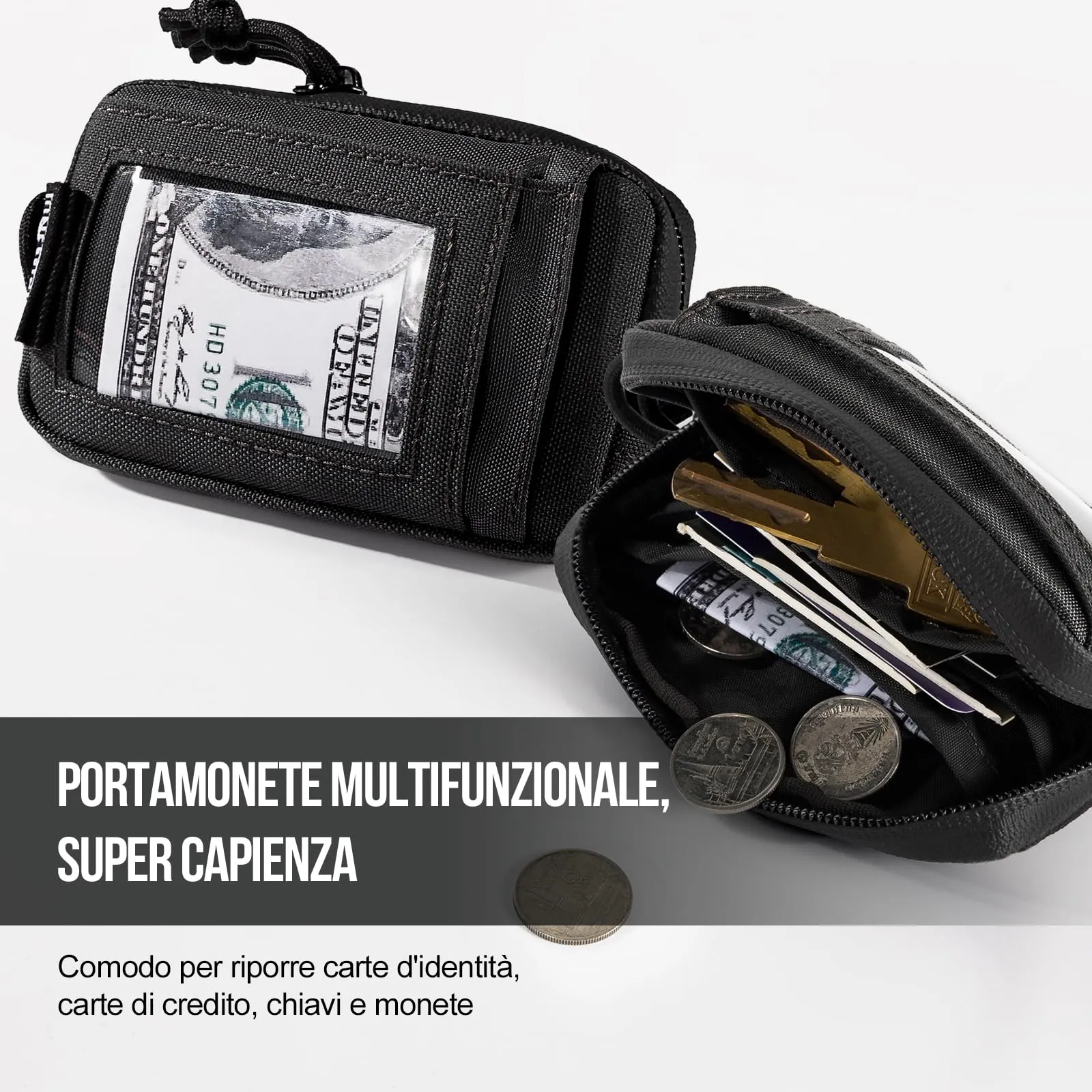 OneTigris Portafoglio 500D Nylon Piccolo Con Cerniera Portafoglio Tattico Custodia Per Carte Di Credito Piccola Tasca Per Uomini e Donne-Nero - immagine 9