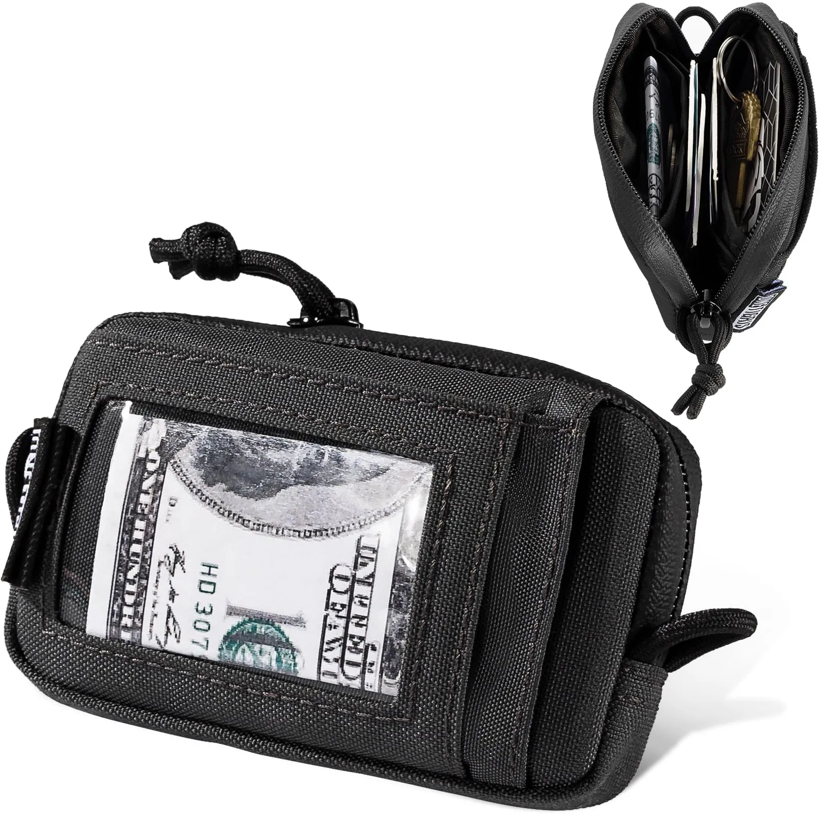 OneTigris Portafoglio 500D Nylon Piccolo Con Cerniera Portafoglio Tattico Custodia Per Carte Di Credito Piccola Tasca Per Uomini e Donne-Nero - immagine 10