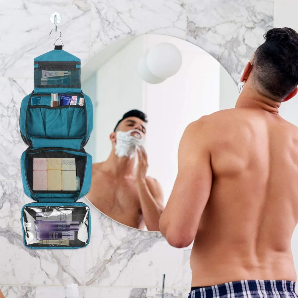 jiemei Hanging Toilettry Bag impermeabile, Travel Wash Bag per gli uomini e le donne con 4 scomparti, Pieghevole Compact Size, Super Durable Tessuto - immagine 5