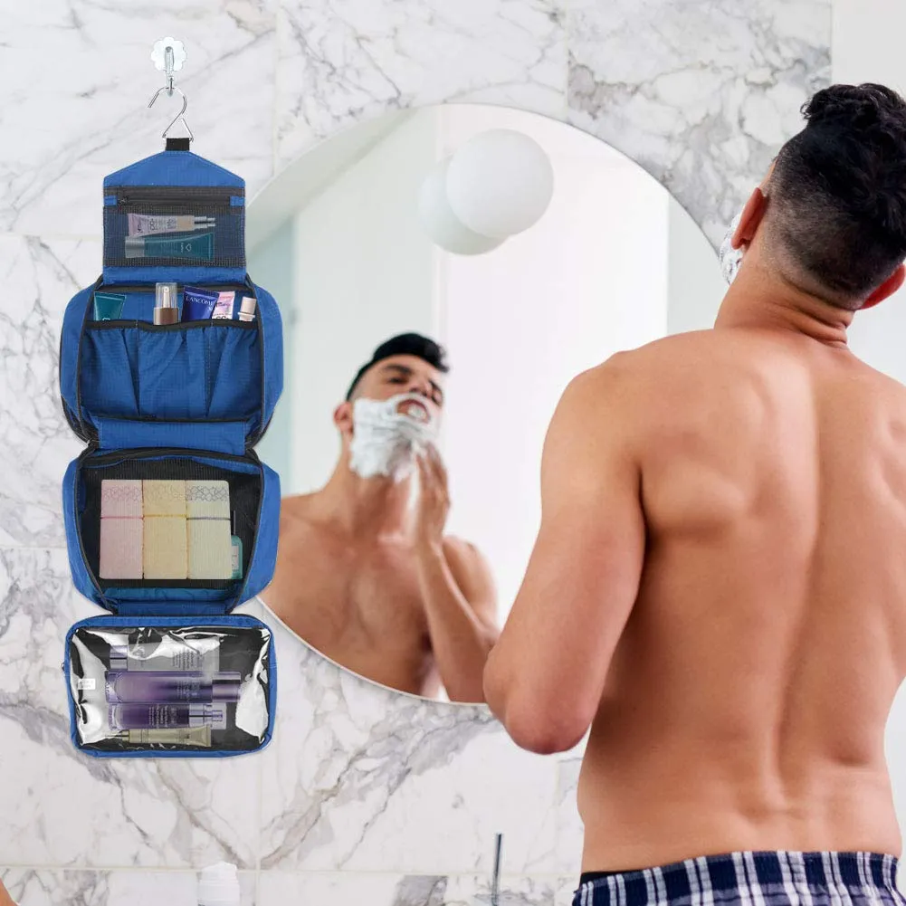 jiemei Hanging Toilettry Bag impermeabile, Travel Wash Bag per gli uomini e le donne con 4 scomparti, Pieghevole Compact Size, Super Durable Tessuto - immagine 6