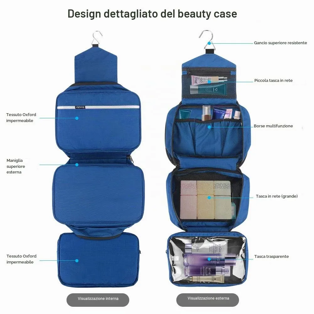 jiemei Hanging Toilettry Bag impermeabile, Travel Wash Bag per gli uomini e le donne con 4 scomparti, Pieghevole Compact Size, Super Durable Tessuto - immagine 7
