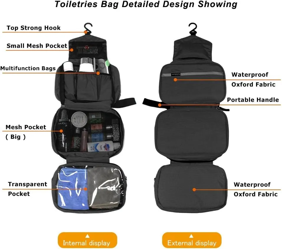 jiemei Hanging Toilettry Bag impermeabile, Travel Wash Bag per gli uomini e le donne con 4 scomparti, Pieghevole Compact Size, Super Durable Tessuto - immagine 3