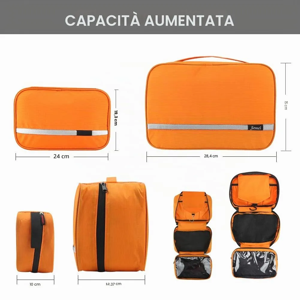 jiemei Hanging Toilettry Bag impermeabile, Travel Wash Bag per gli uomini e le donne con 4 scomparti, Pieghevole Compact Size, Super Durable Tessuto - immagine 3