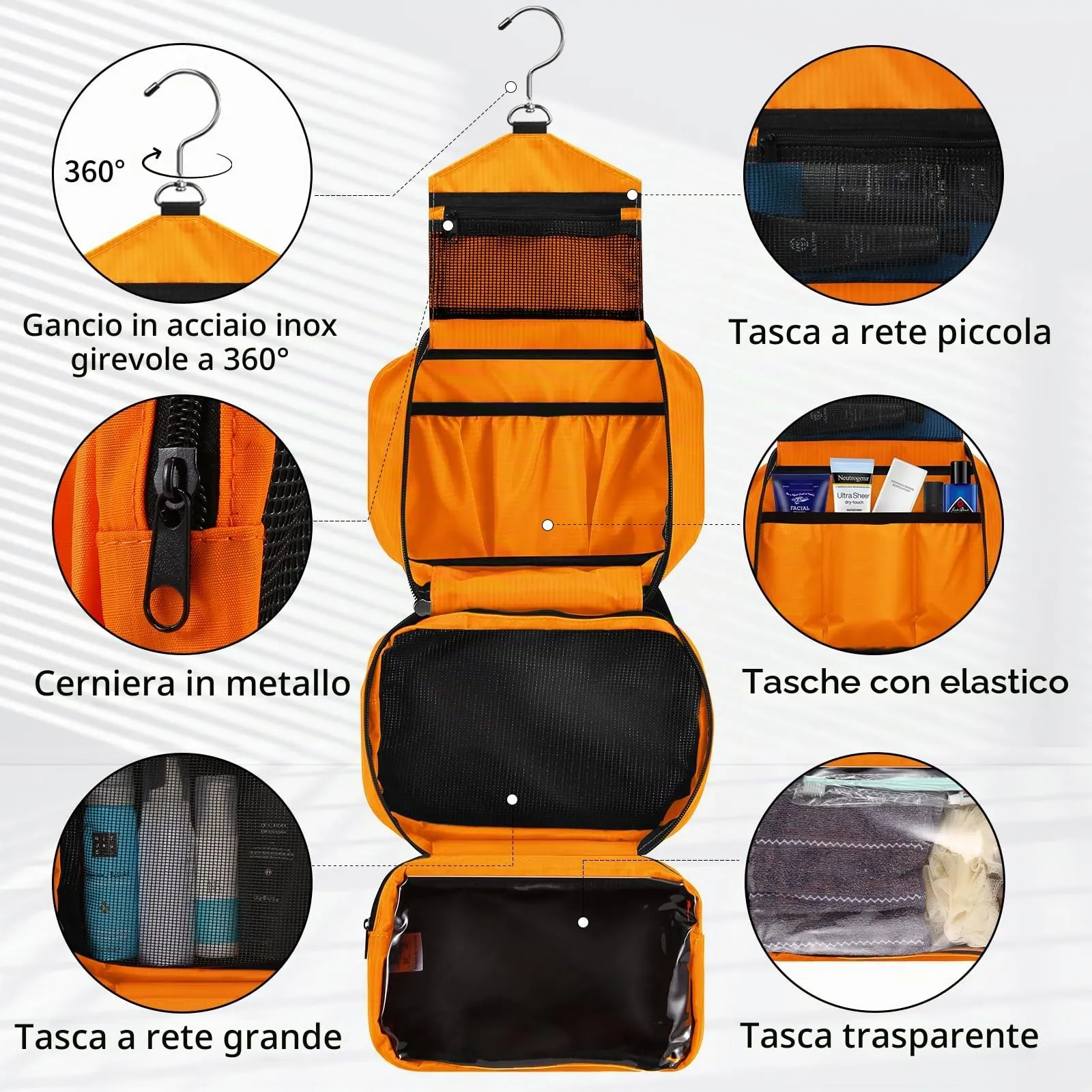 jiemei Hanging Toilettry Bag impermeabile, Travel Wash Bag per gli uomini e le donne con 4 scomparti, Pieghevole Compact Size, Super Durable Tessuto - immagine 4