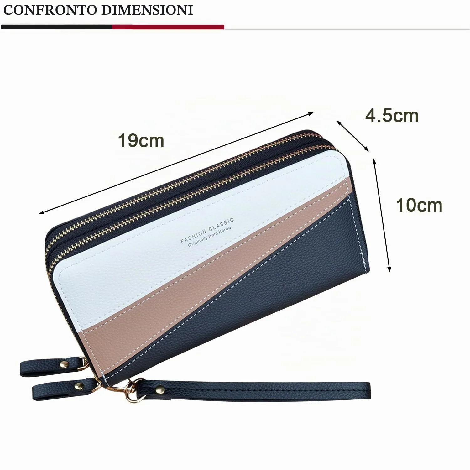 Portafoglio da Polso Donna con Doppia Cerniera, Porta Monete in Pelle PU per Telefono, Grande Capacità, con Slot per Schede Multiple (Nero4) - immagine 4