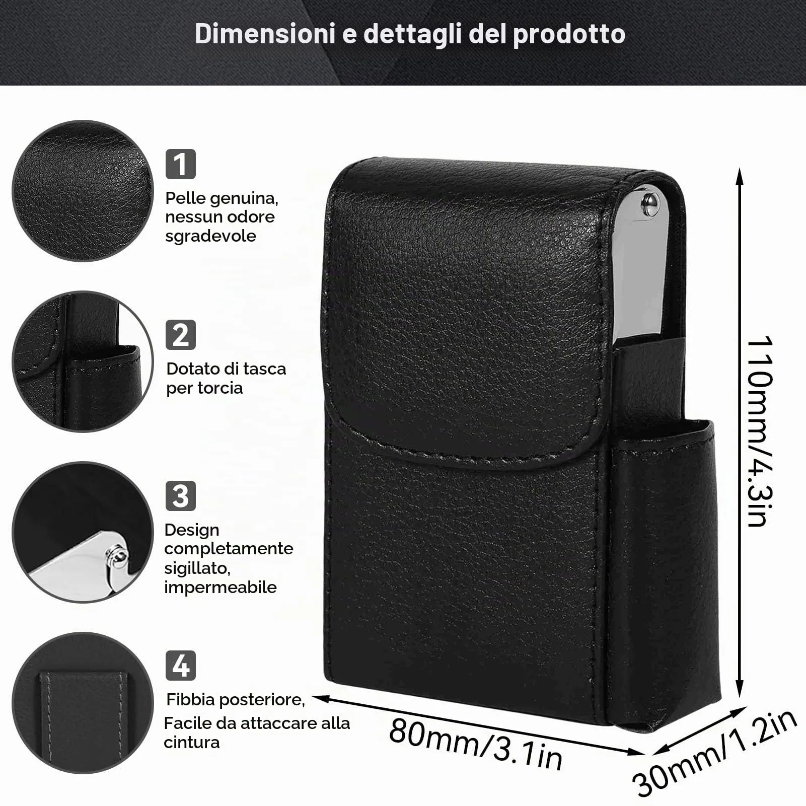 HERCHR Porta Sigarette con Porta Accendino, Portasigarette in Pelle PU con Borsa più Leggera, Custodia per Tabacco, Custodia per Donne e Uomini, Custodia per Sigarette, Porta Sigaretta (Nero) - immagine 2