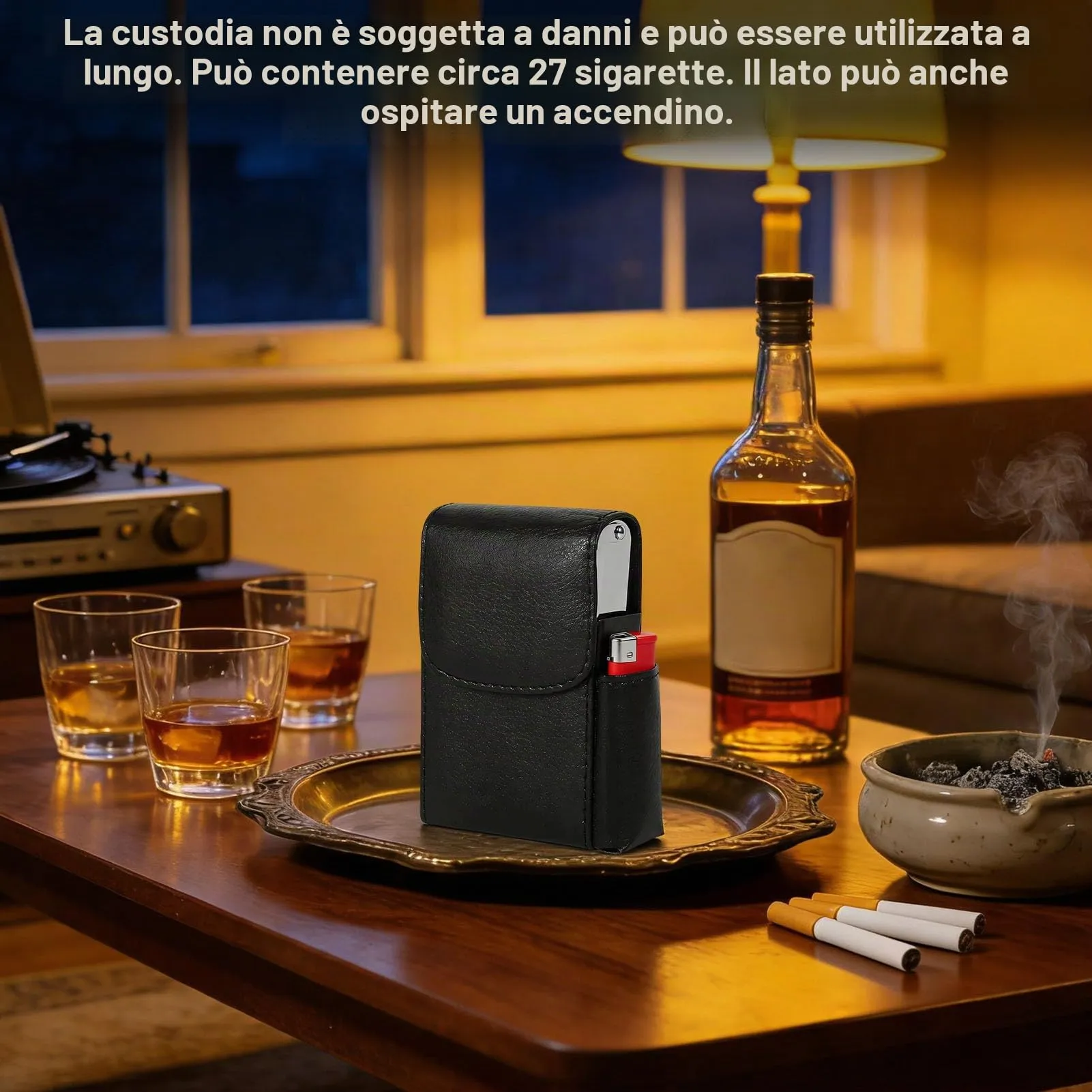 HERCHR Porta Sigarette con Porta Accendino, Portasigarette in Pelle PU con Borsa più Leggera, Custodia per Tabacco, Custodia per Donne e Uomini, Custodia per Sigarette, Porta Sigaretta (Nero) - immagine 3