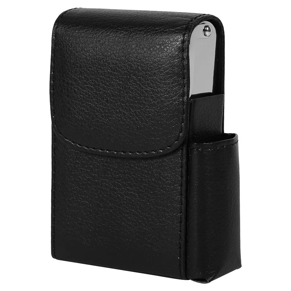 HERCHR Porta Sigarette con Porta Accendino, Portasigarette in Pelle PU con Borsa più Leggera, Custodia per Tabacco, Custodia per Donne e Uomini, Custodia per Sigarette, Porta Sigaretta (Nero) - immagine 4