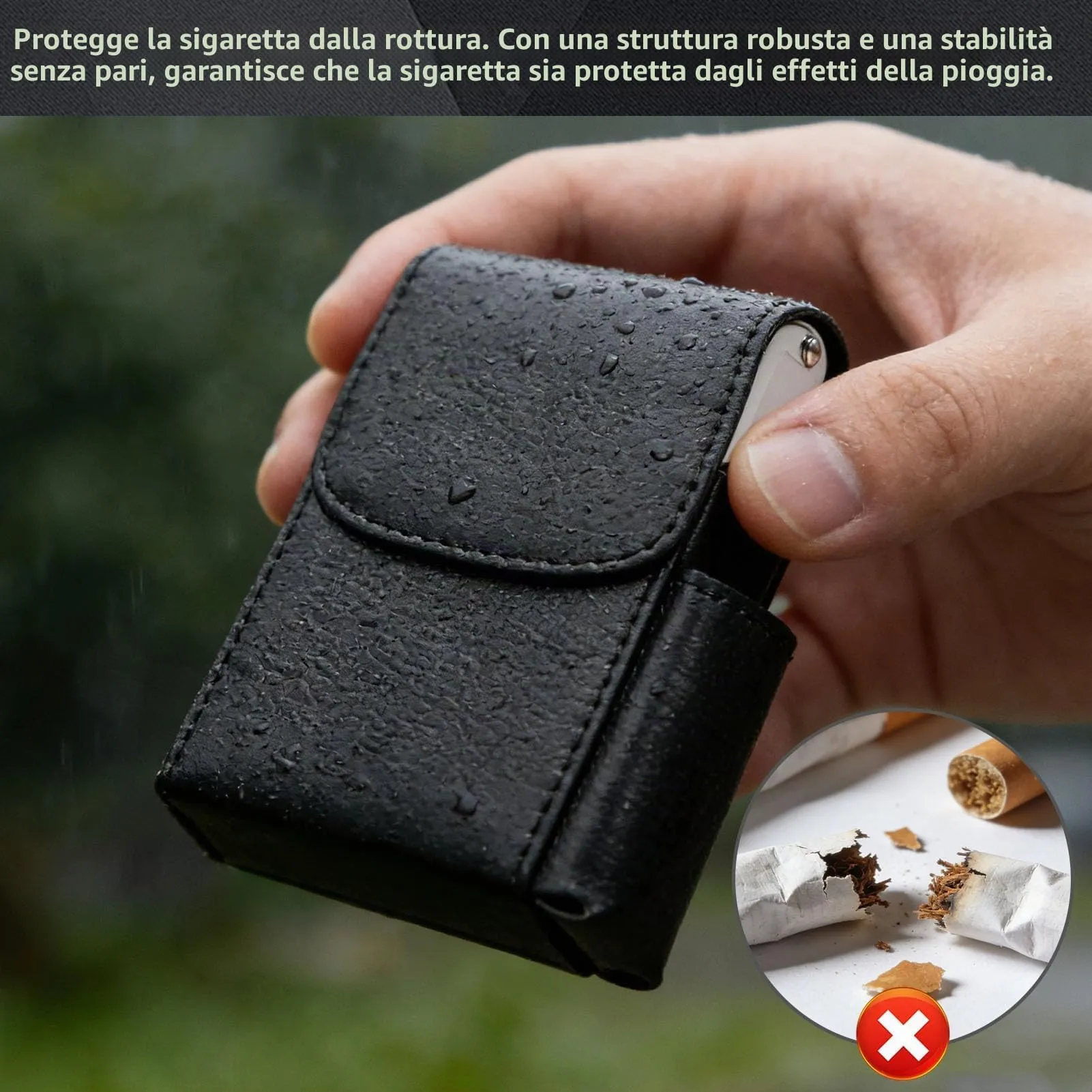 HERCHR Porta Sigarette con Porta Accendino, Portasigarette in Pelle PU con Borsa più Leggera, Custodia per Tabacco, Custodia per Donne e Uomini, Custodia per Sigarette, Porta Sigaretta (Nero) - immagine 5
