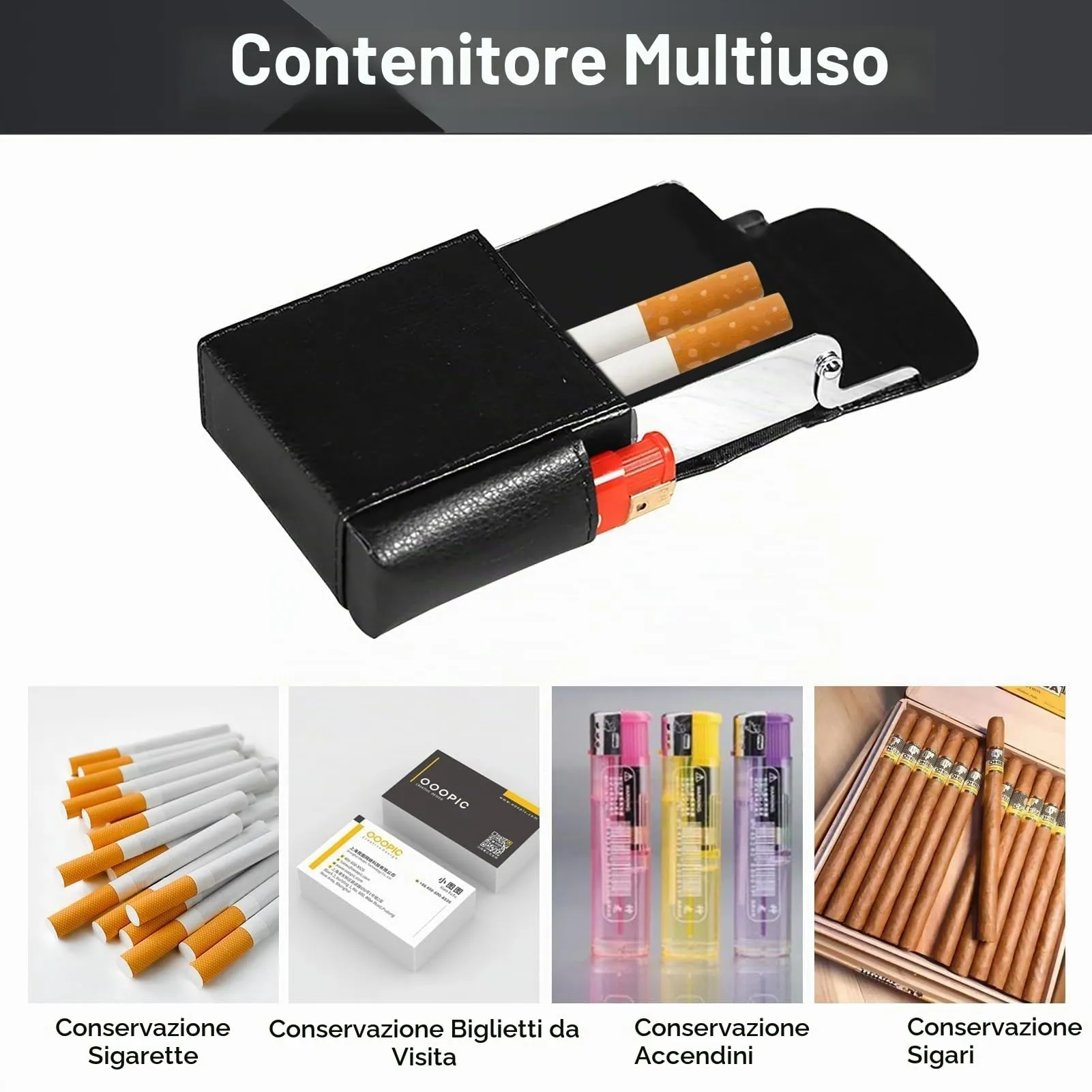 HERCHR Porta Sigarette con Porta Accendino, Portasigarette in Pelle PU con Borsa più Leggera, Custodia per Tabacco, Custodia per Donne e Uomini, Custodia per Sigarette, Porta Sigaretta (Nero) - immagine 7