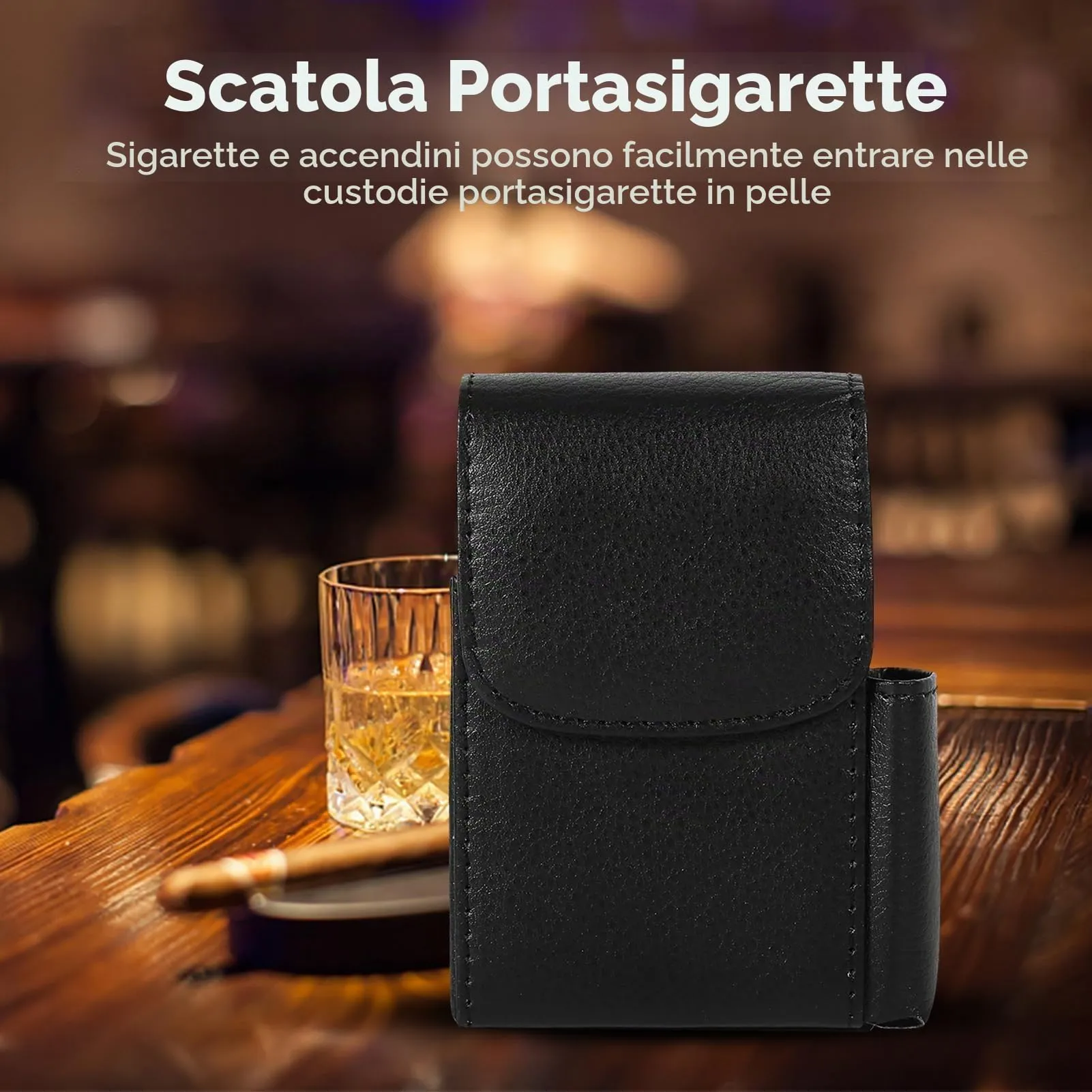 HERCHR Porta Sigarette con Porta Accendino, Portasigarette in Pelle PU con Borsa più Leggera, Custodia per Tabacco, Custodia per Donne e Uomini, Custodia per Sigarette, Porta Sigaretta (Nero) - immagine 8