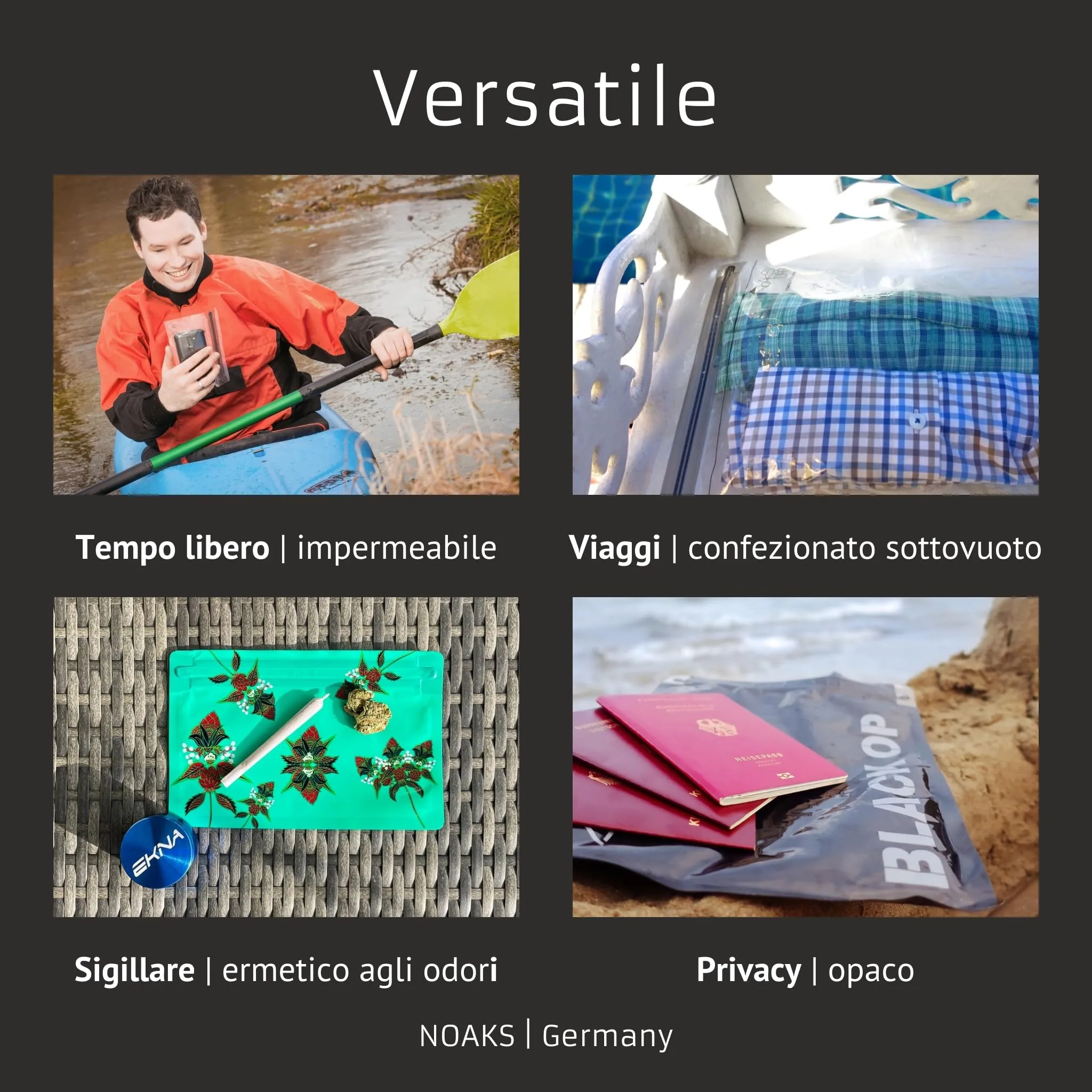 Noaks Bags, set da 5 sacchetti impermeabili (IPX8), antiodore, Taglia M - immagine 6