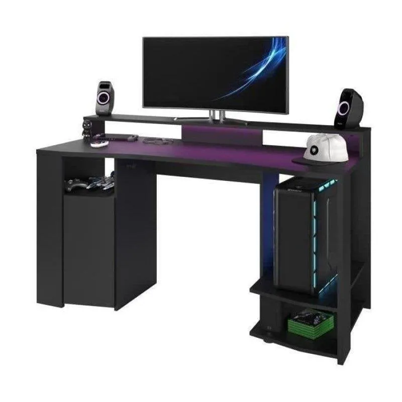 Scrivania Gaming Parisot 152cm Pannelli Truciolari Nero LED Telecomando - immagine 1