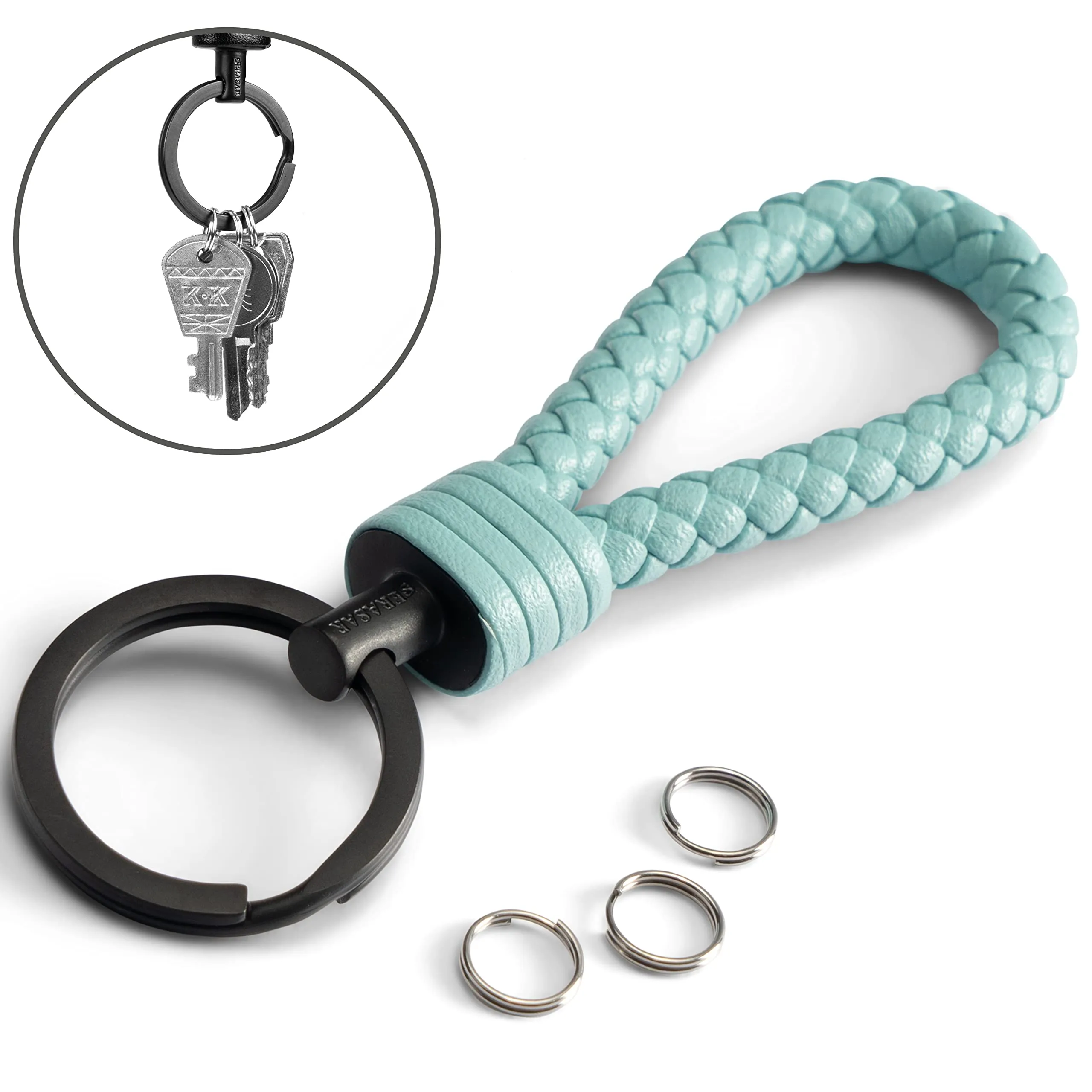 SERASAR Portachiavi Donna Pelle Turchese Auto Moto Bicicletta Regalo - immagine 3