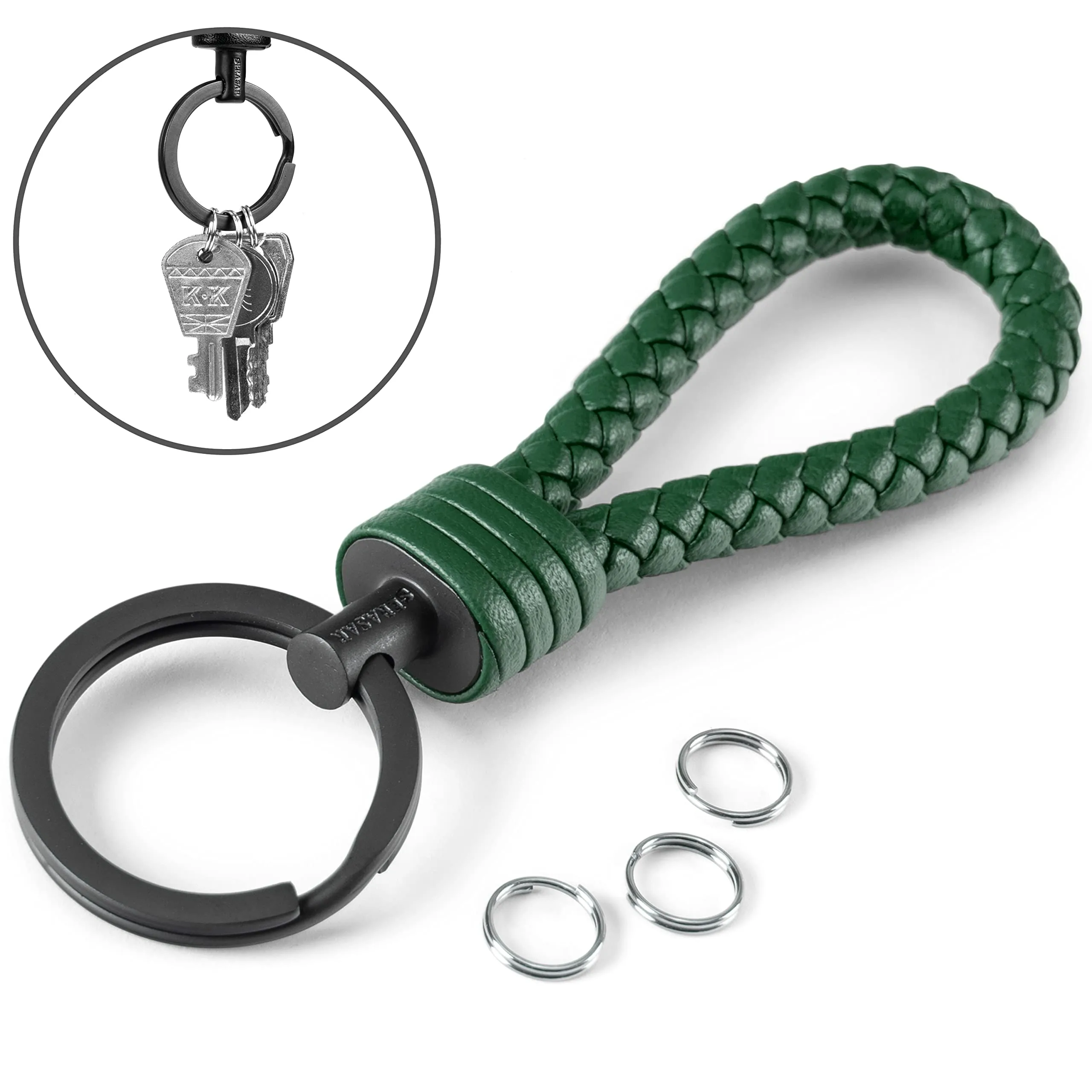 SERASAR Portachiavi Uomo Pelle Verde Auto Moto Bicicletta Regalo - immagine 3