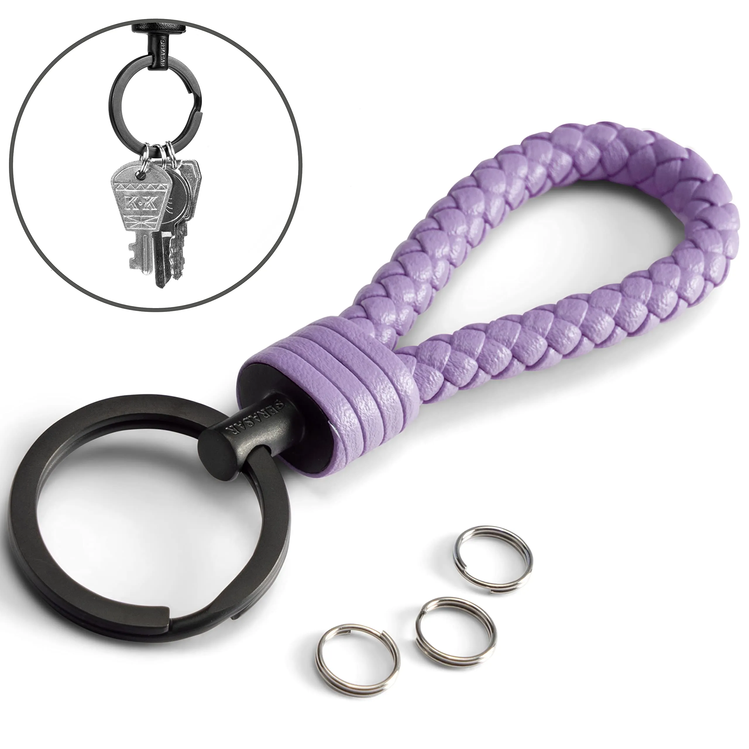 SERASAR Portachiavi Donna Pelle Viola Auto Moto Casa Bicicletta Regalo - immagine 3