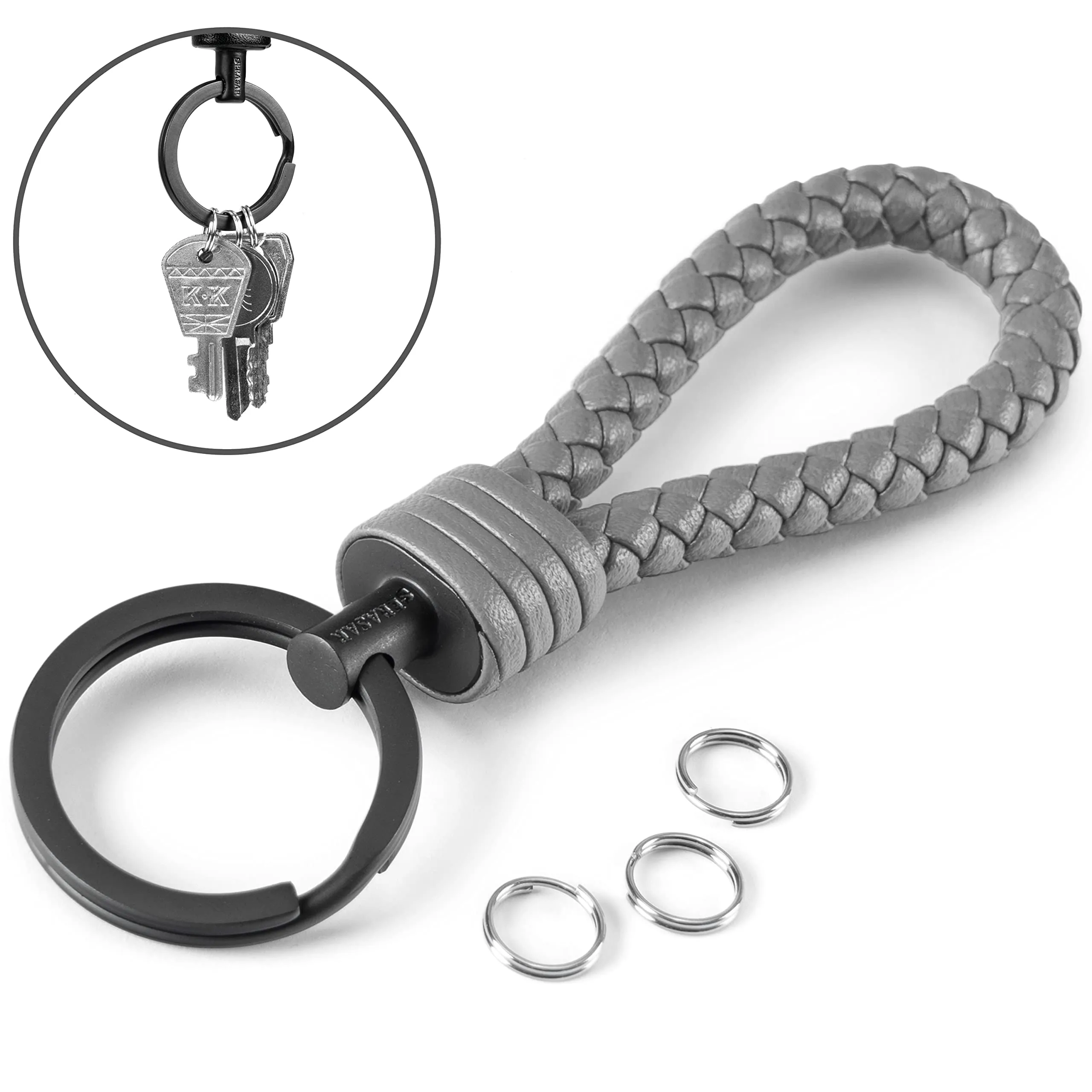SERASAR Portachiavi Donna Pelle Grigio Auto Moto Bicicletta Regalo - immagine 3