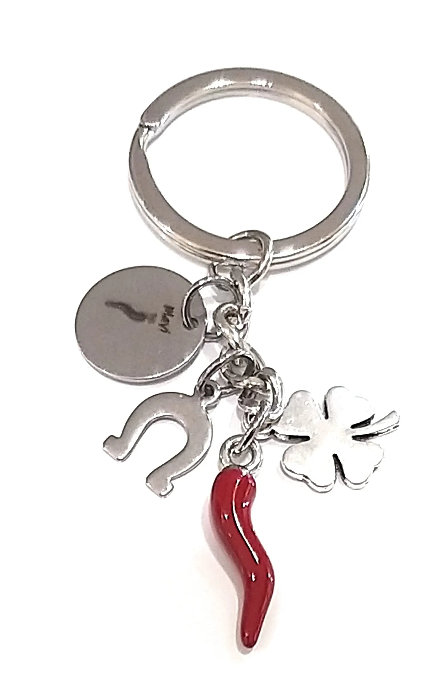 Mavijewel Portachiavi Uomo Donna in Acciaio con Pendente Corno Portafortuna/spedizione Gratuita (Corno Ferro e Quadrifoglio) - immagine 1