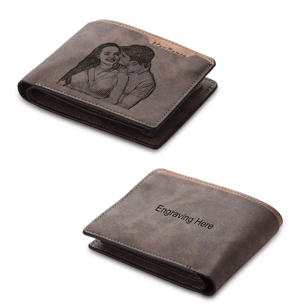 Glooraca Portafogli in pelle personalizzati per uomo Portafogli da uomo personalizzati Portafogli fotografici incisi per papà marito fidanzato (Stile K) - immagine 1