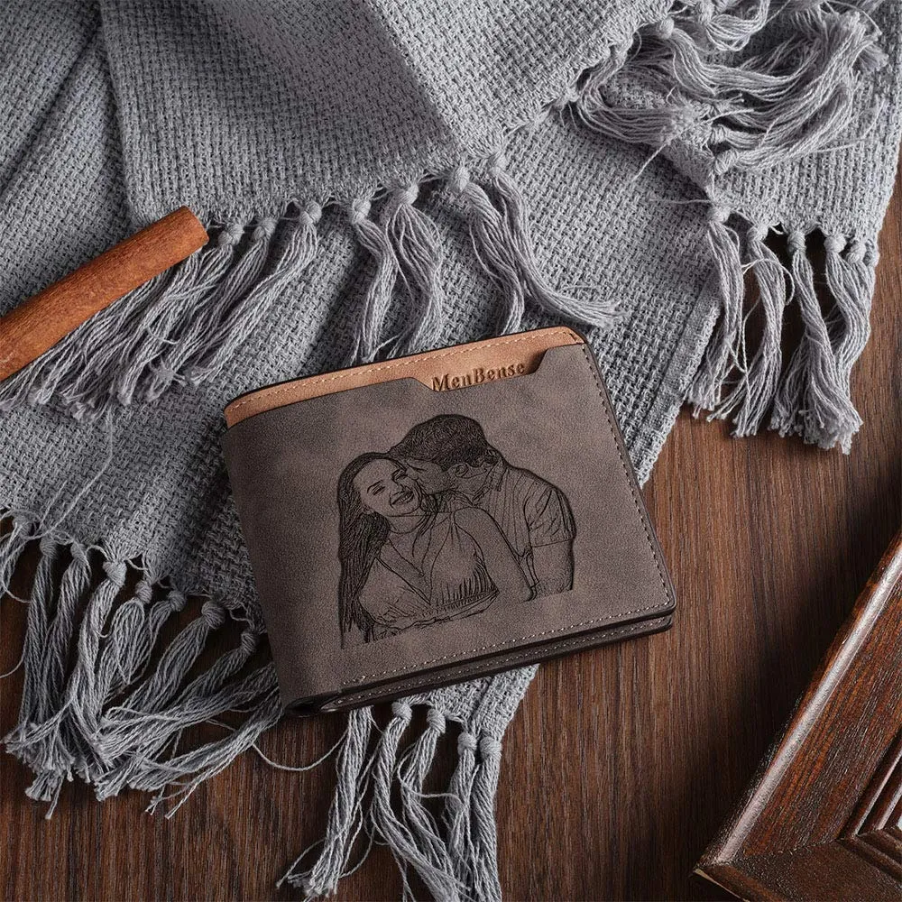 Glooraca Portafogli in pelle personalizzati per uomo Portafogli da uomo personalizzati Portafogli fotografici incisi per papà marito fidanzato (Stile K) - immagine 4