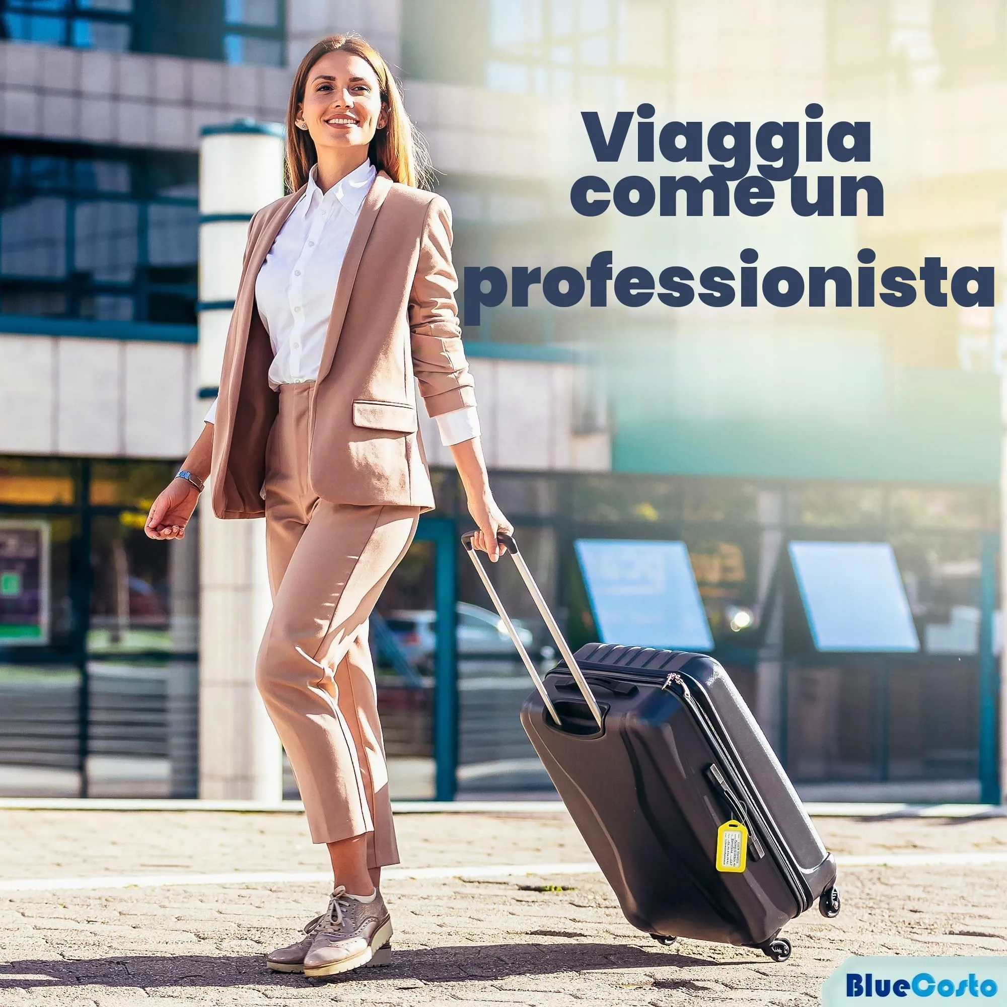 Etichette per Bagagli BlueCosto (Grande, Giallo, 10 Pezzi) - Etichette per Valigie da Viaggio con Scheda di Identificazione del Nome e Anelli in Metallo Resistente - immagine 3