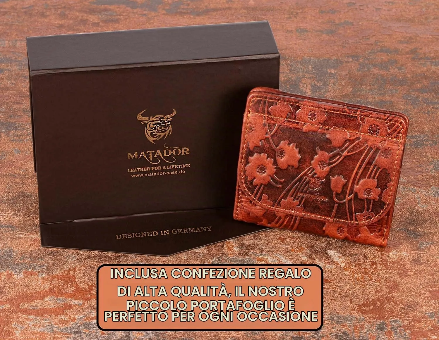 Matador Portafoglio Donna Piccolo Pelle RFID Portamonete Marrone Fantasia - immagine 6