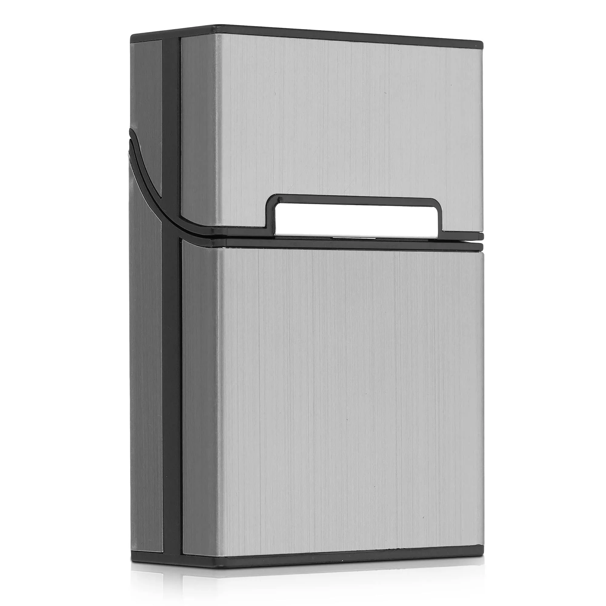 kwmobile Portasigarette in plastica e alluminio per ca.20 sigarette - Contenitore box pacchetto chiusura magnetica con coperchio automatico stone dust - immagine 1