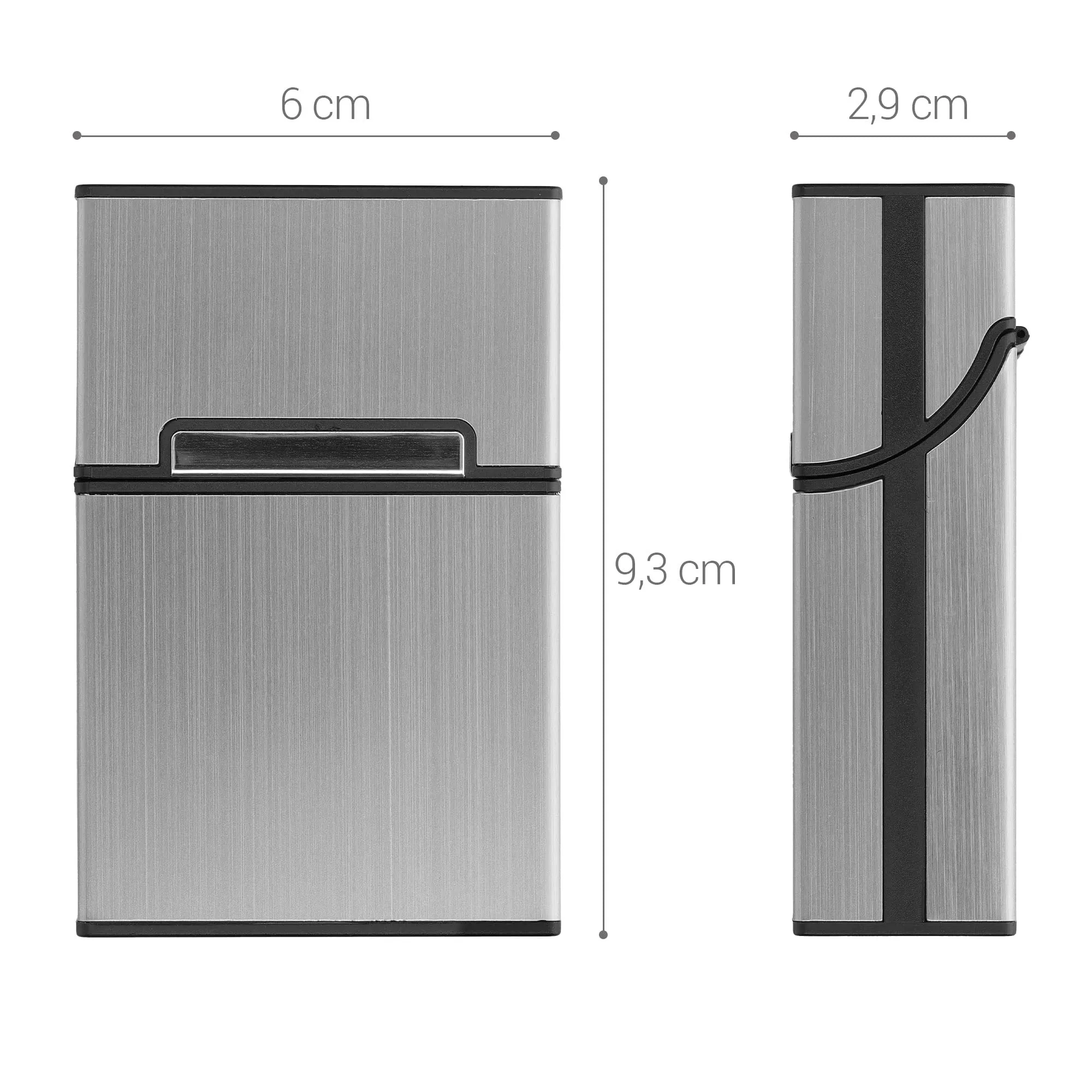 kwmobile Portasigarette in plastica e alluminio per ca.20 sigarette - Contenitore box pacchetto chiusura magnetica con coperchio automatico stone dust - immagine 3
