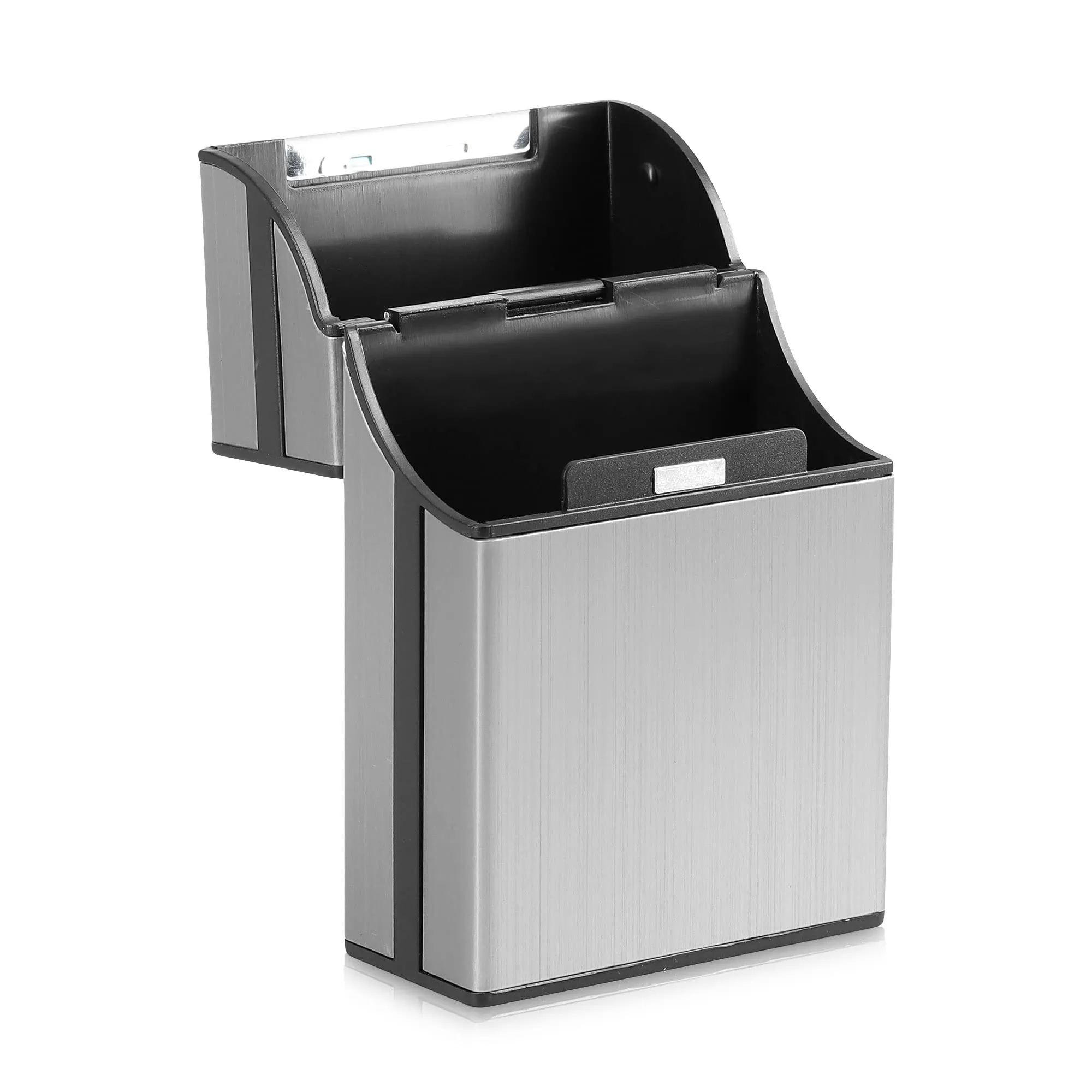 kwmobile Portasigarette in plastica e alluminio per ca.20 sigarette - Contenitore box pacchetto chiusura magnetica con coperchio automatico stone dust - immagine 6