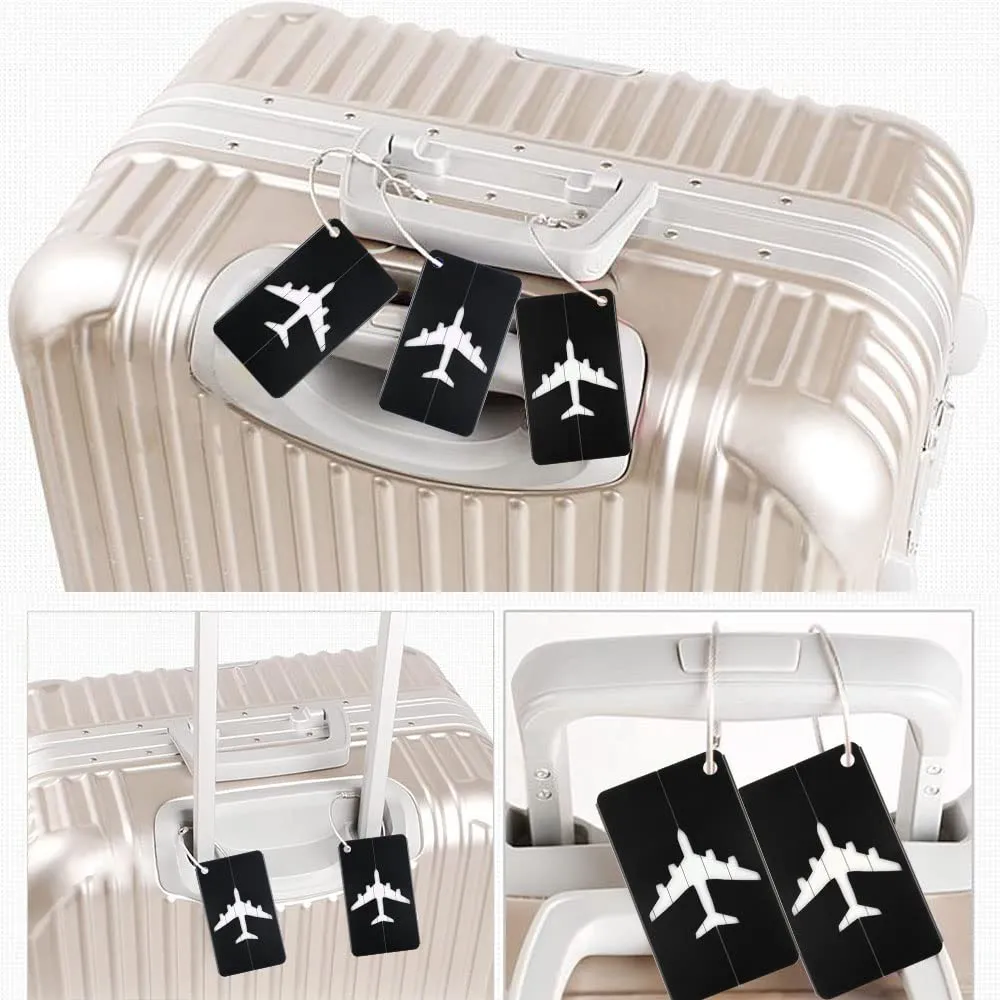 Vicloon Viaggio Bagagli Tag, 4 Pezzi Etichette per Bagagli in Alluminio con Anelli in Acciaio, Etichetta per Valigie per Identificare Bagagli, Luggage Tags per Aereo Bagaglio, Valigie e Zaini, Nero - immagine 5