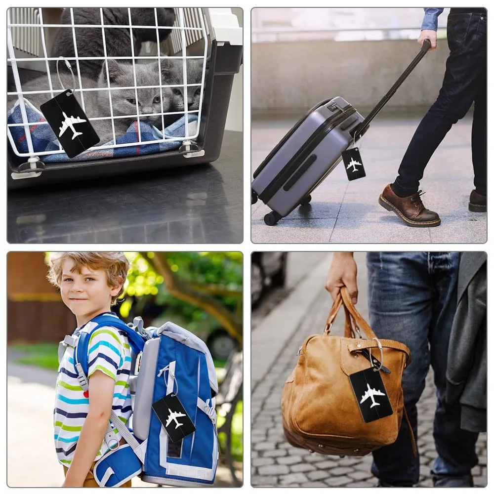 Vicloon Viaggio Bagagli Tag, 4 Pezzi Etichette per Bagagli in Alluminio con Anelli in Acciaio, Etichetta per Valigie per Identificare Bagagli, Luggage Tags per Aereo Bagaglio, Valigie e Zaini, Nero - immagine 6