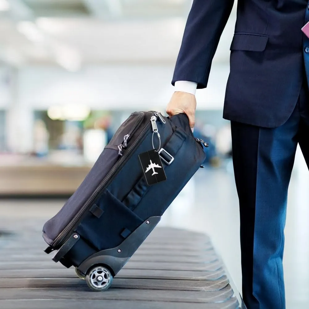 Vicloon Viaggio Bagagli Tag, 4 Pezzi Etichette per Bagagli in Alluminio con Anelli in Acciaio, Etichetta per Valigie per Identificare Bagagli, Luggage Tags per Aereo Bagaglio, Valigie e Zaini, Nero - immagine 7