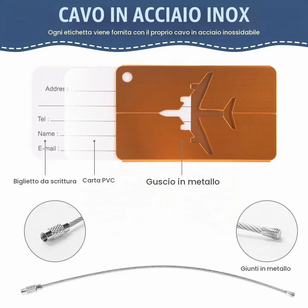 Vicloon Viaggio Bagagli Tag, 4 Pezzi Etichette per Bagagli in Alluminio con Anelli in Acciaio, Etichetta per Valigie Impermeabile per Identificare Bagagli, per Aereo Bagaglio, Borse Sportive, Zaini - immagine 2